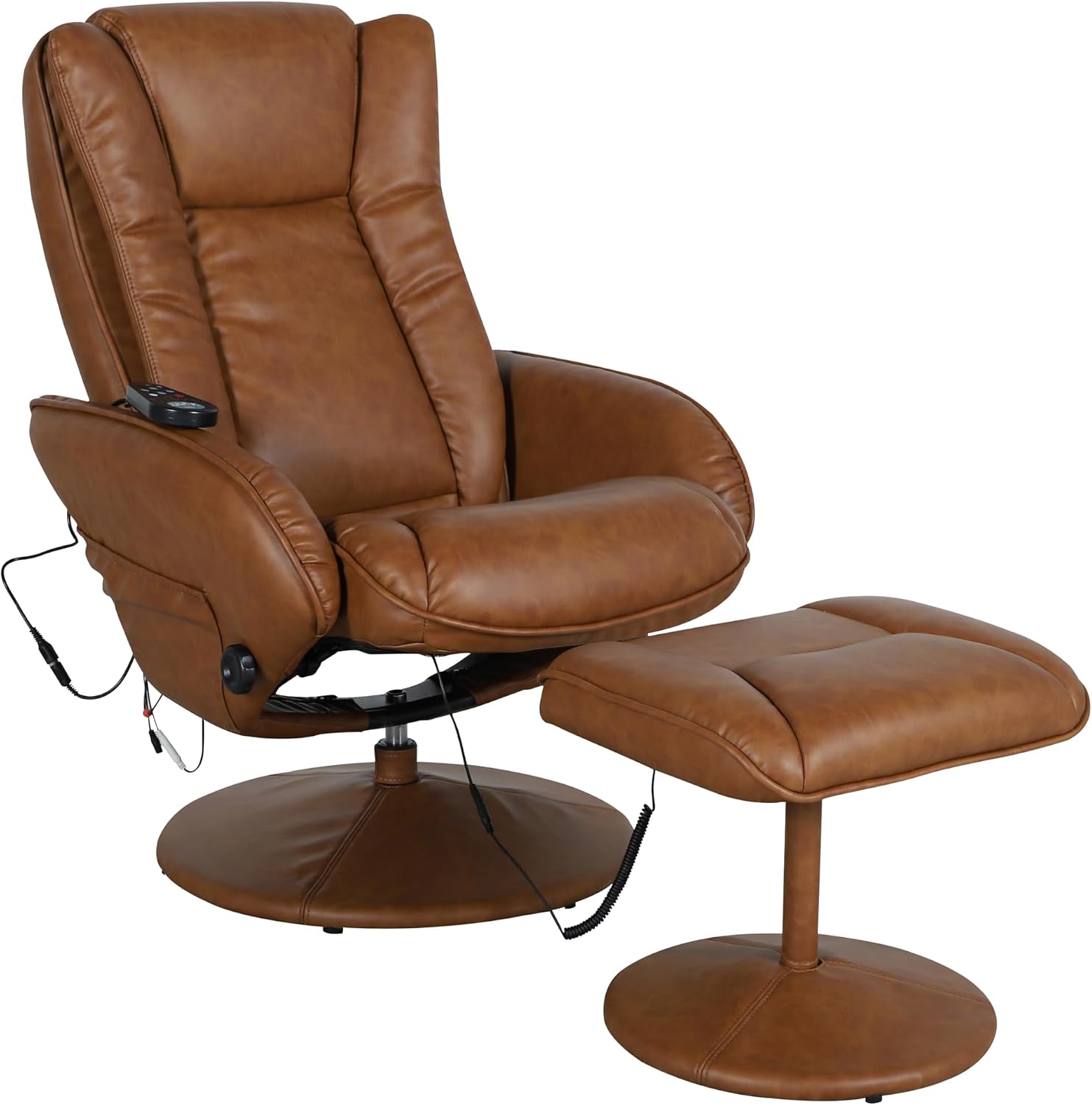 Flash Furniture Poppy Massaging Multi-Position Plush Recliner with Side Pocket and Ottoman in Brown LeatherSoft