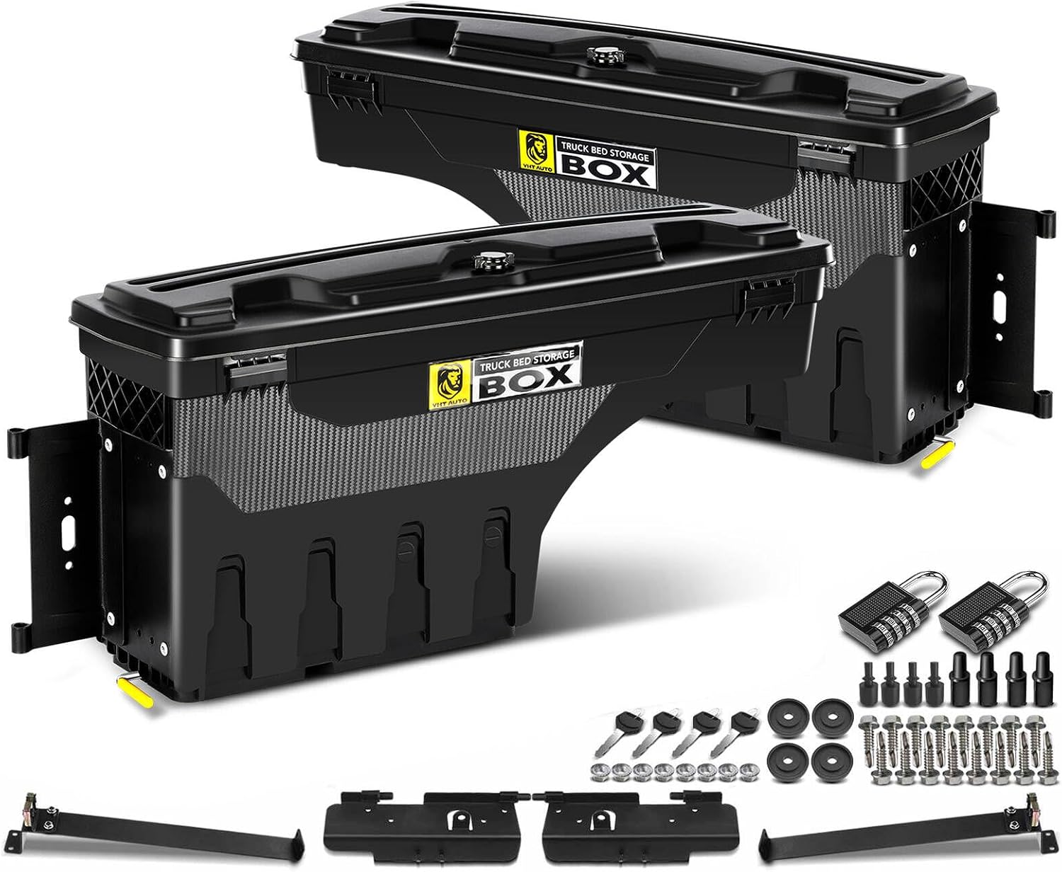 YHTAUTO Set of 2 Truck Bed Storage Tool Box Lockable Compatible with 2015-2026 Ford F-150, Without Bed Rail Storage, Swing Waterproof Wheel Well Toolbox