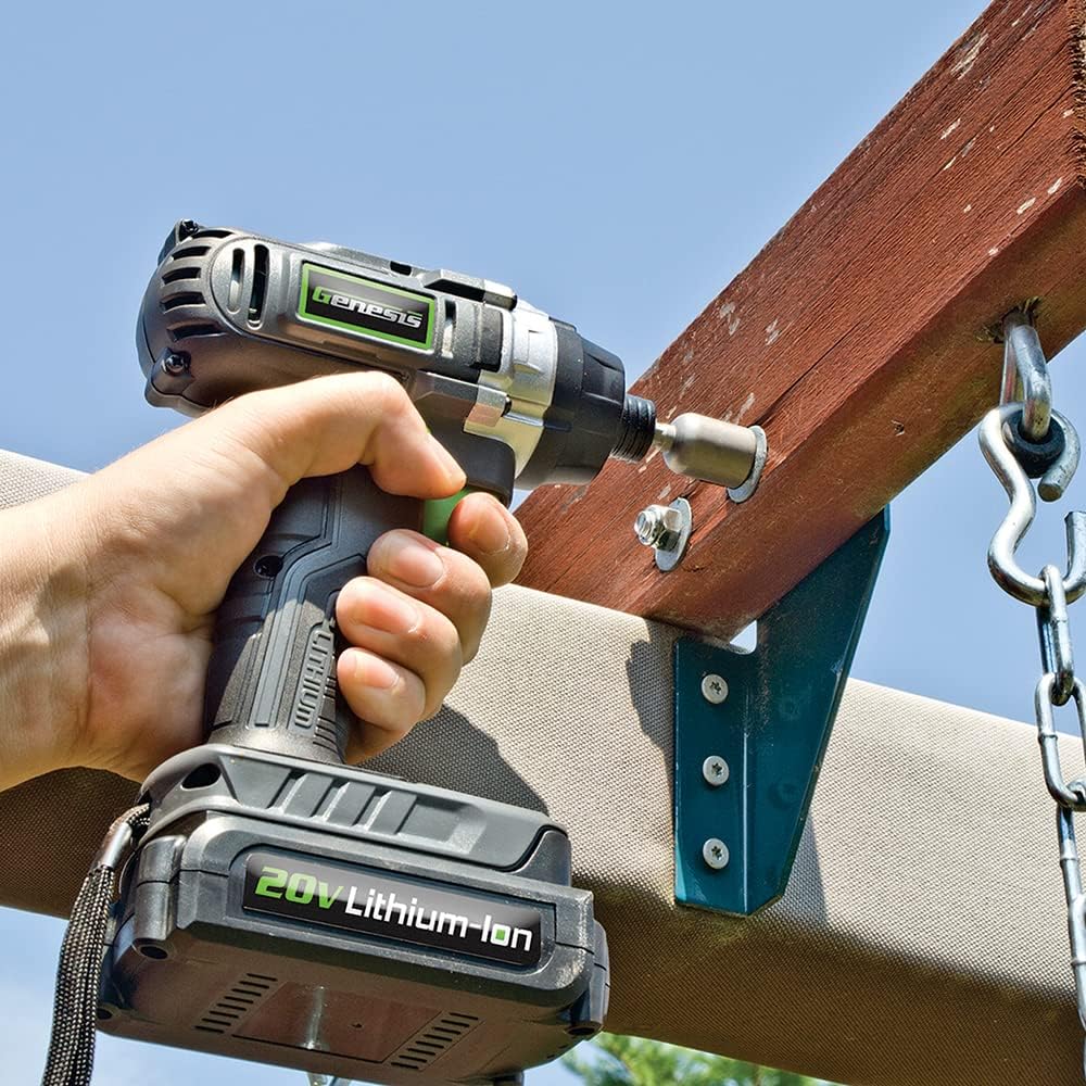 Genesis GL20DIDKA2 2-Piece 20V Lithium-ion Battery-Powered Cordless Variable Speed Drill Driver and Impact Driver Kit with LED Light, Electric Brake, Storage Bag, Charger, 2 Batteries, and Bit