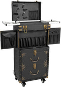 Rolling Makeup Train Case with Drawer, 14.96*10.04*32.28 Lockable Makeup Train Case, Cosmetology Case on Wheels Hairstylist Traveling Bag, Salon Cosmetic Luggage Travel Organizer Tool Box, Black
