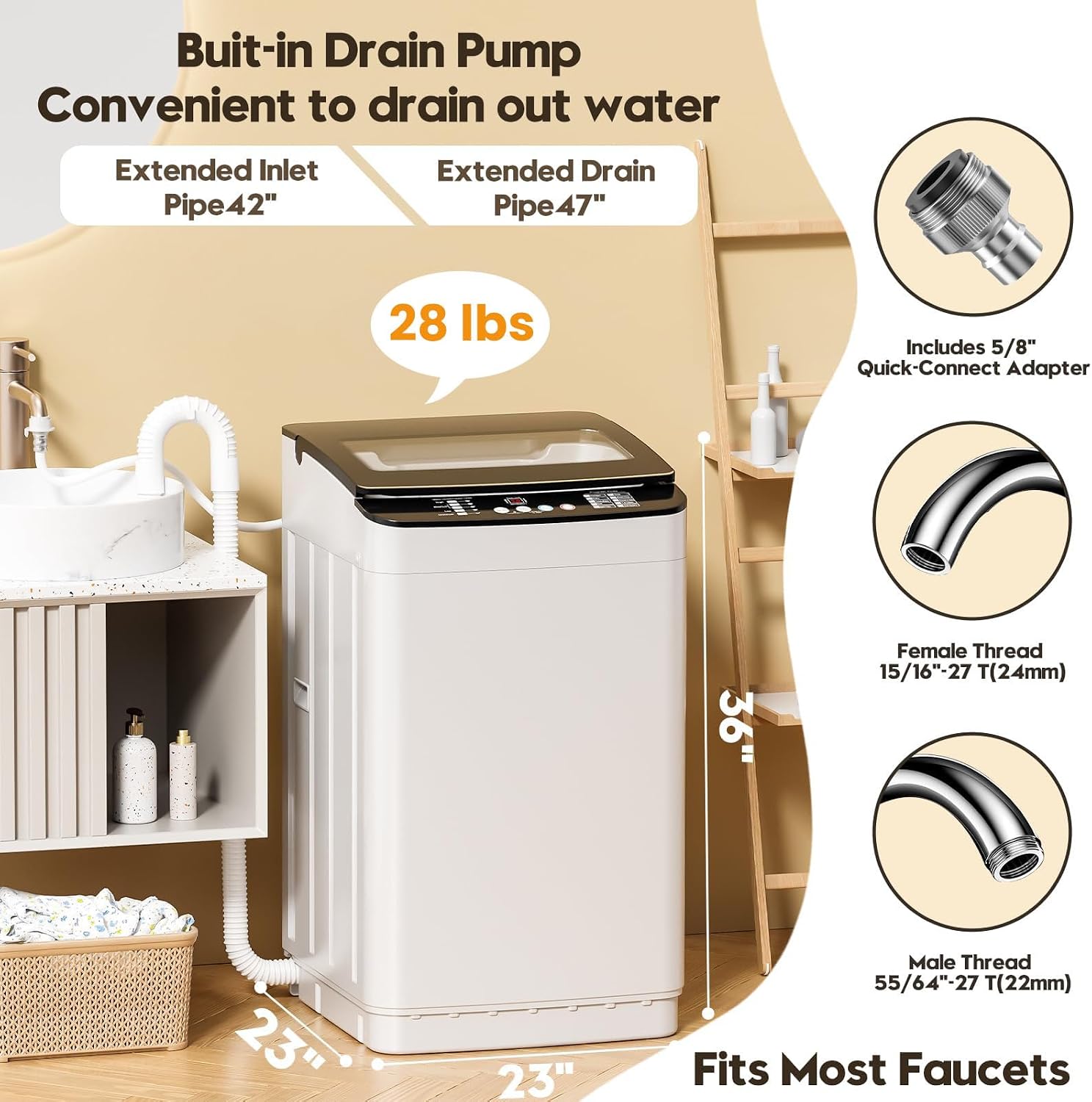 Auertech Portable Washer and Dryer Combo Set, 28 lbs Fully Automatic Washing Machine, 1.5 CuFt Portable Dryers, Compact Washer and Dryer for Apartment, RV, Dorm