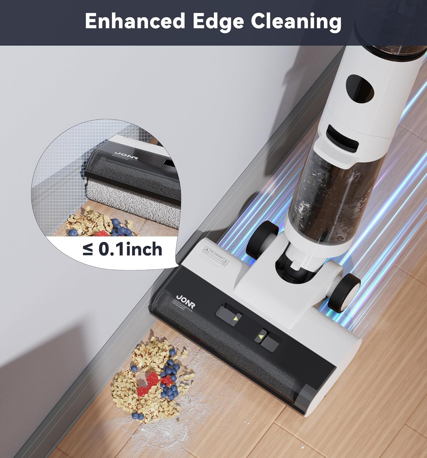 JONR ED12 Cordless Wet Dry Vacuum Cleaner and Mop, 3-in-1 Self-Cleaning Floor Washer for Hard Floors, 0.1-Inch Edge Cleaning, Lightweight for Spills, Pet Hair & Dust (L)