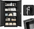 Metal Storage Cabinet 71' Black Garage Tool Cabinet with Doors and Shelves,Heavy Duty Tall Steel File Cabinet with Lock for Home Office Kitchen Gym School