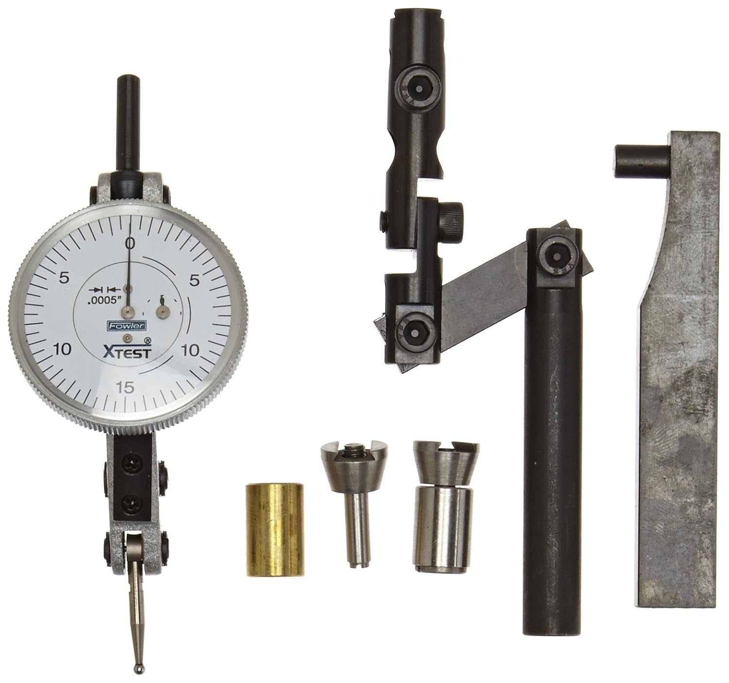 Fowler 52-562-100 Horizontal White Dial X-Test Indicator and Accessory Combo Kit, 0.0005' Graduation Interval, 1.5' Diameter