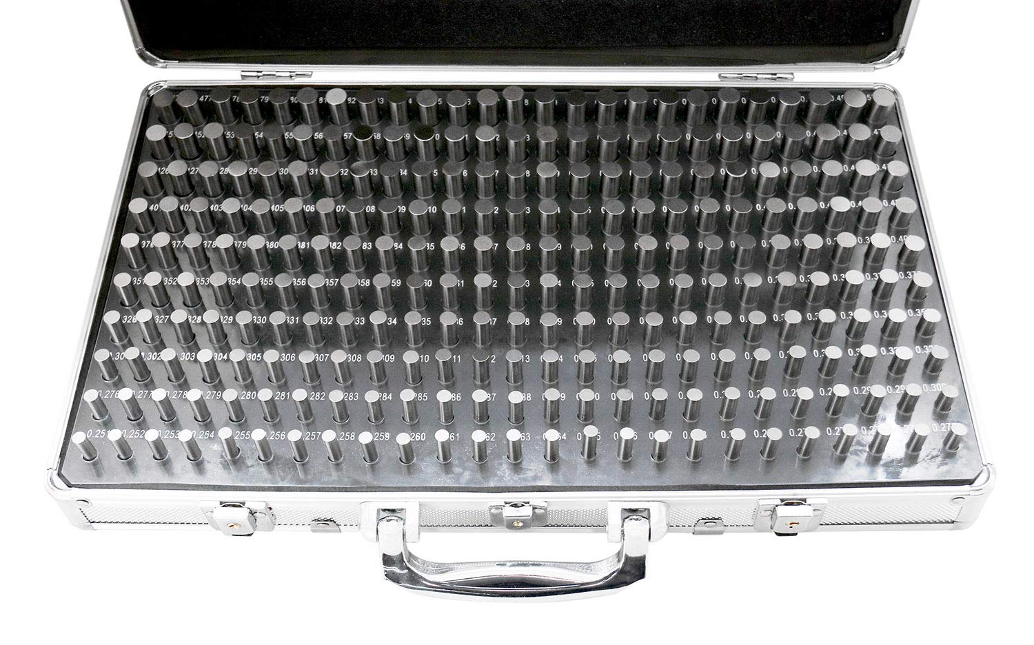Accusize Industrial Tools 0.251''-0.500'', 250 Pc Steel Plug Pin Gage Set, Minus, Class Zz, with Reliable Strong Aluminum Case, M2(-) a