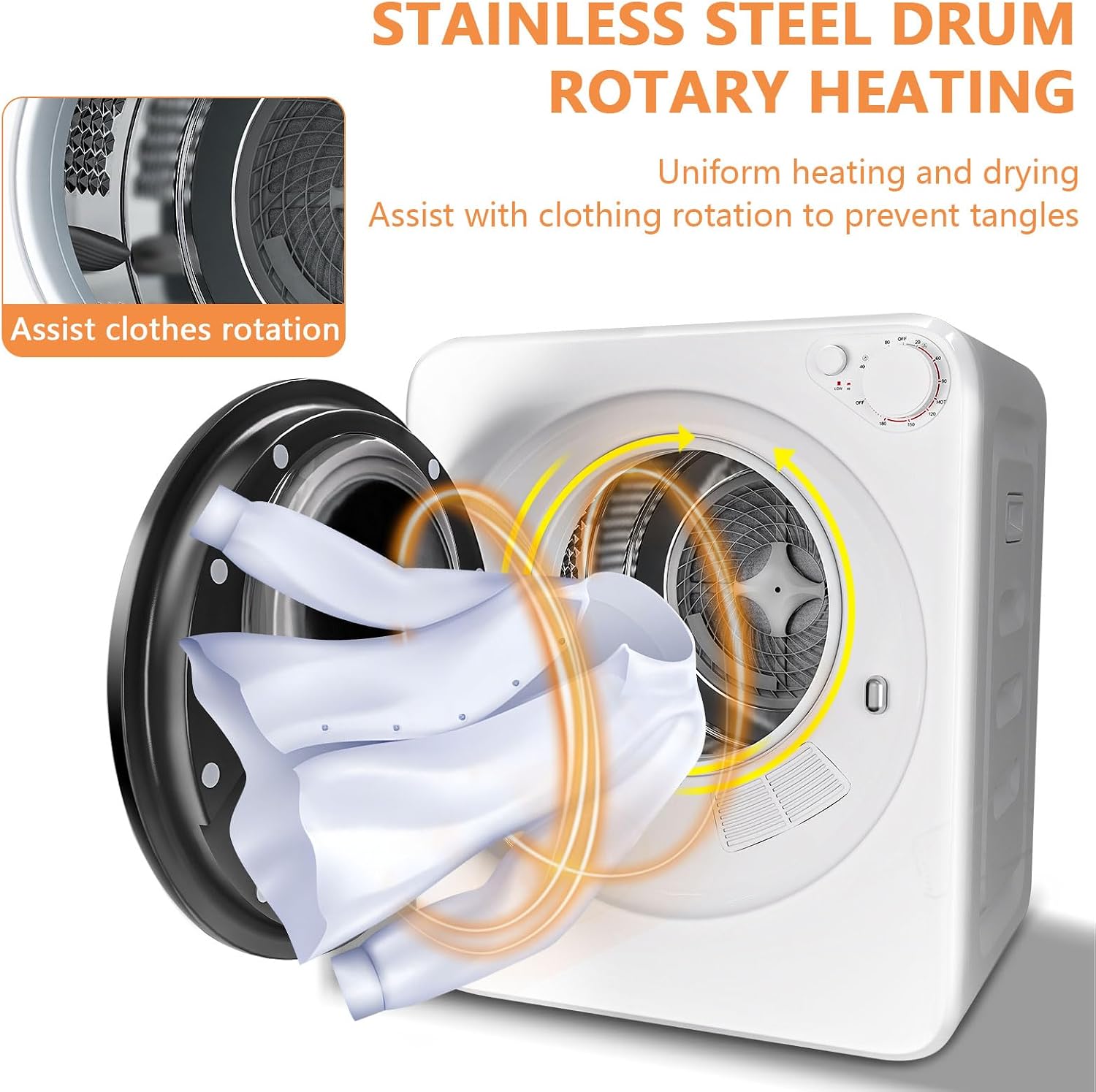 DOGHLY Portable Washer and Dryer Combo Set, 17Lbs Full-Automatic Washing Machine and 1.8 Cu.Ft Portable Clothes Dryer, Compact Washer and Dryer with Stainless Steel Inner Tub, for Apt, Dorm, Home