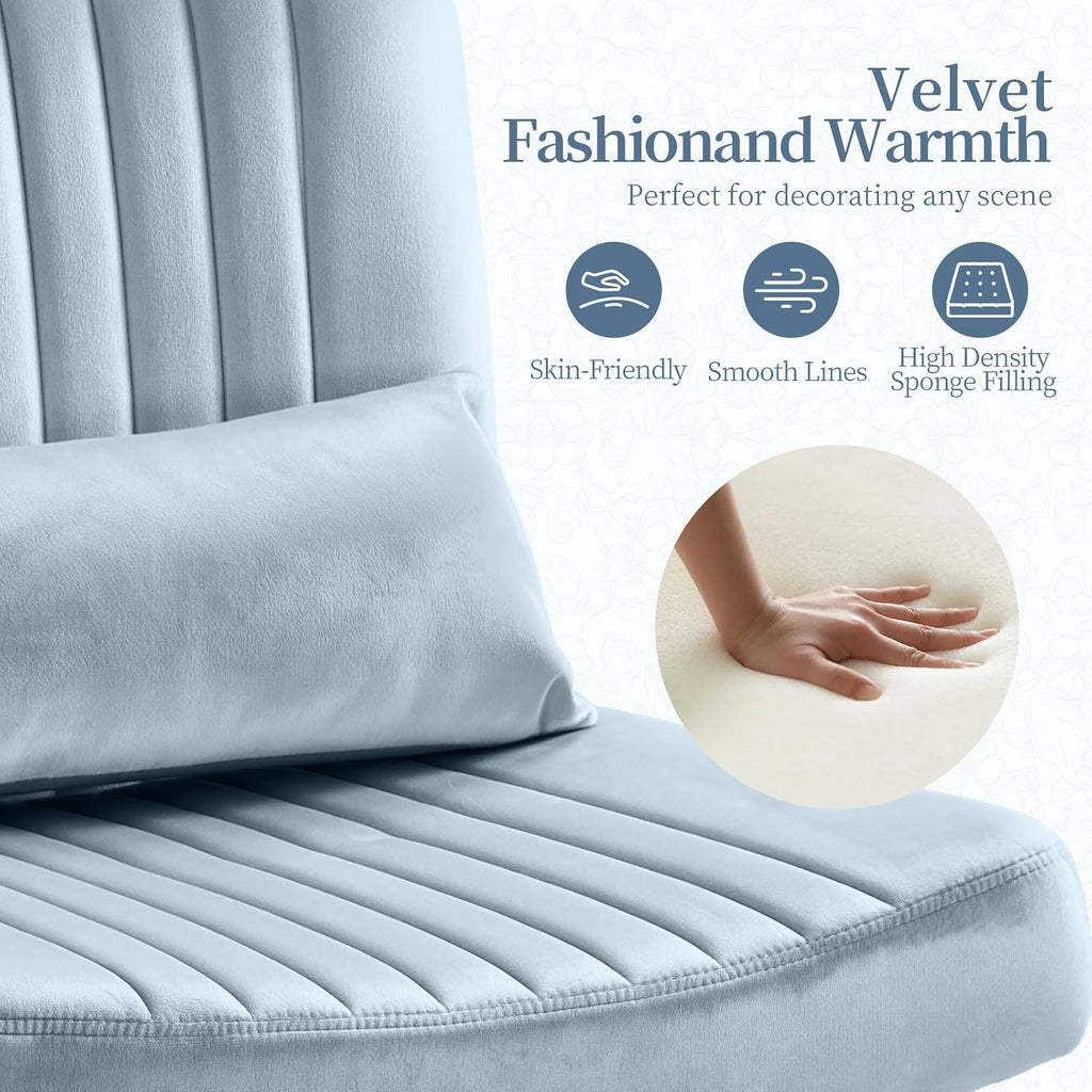 Criss Cross Office Chair with Wheels, Velvet Cross Legged Desk Chair for Bedroom, Armless Computer Chair, Modern Vanity Chair, Festival for Adults, Velvet Dusk Blue