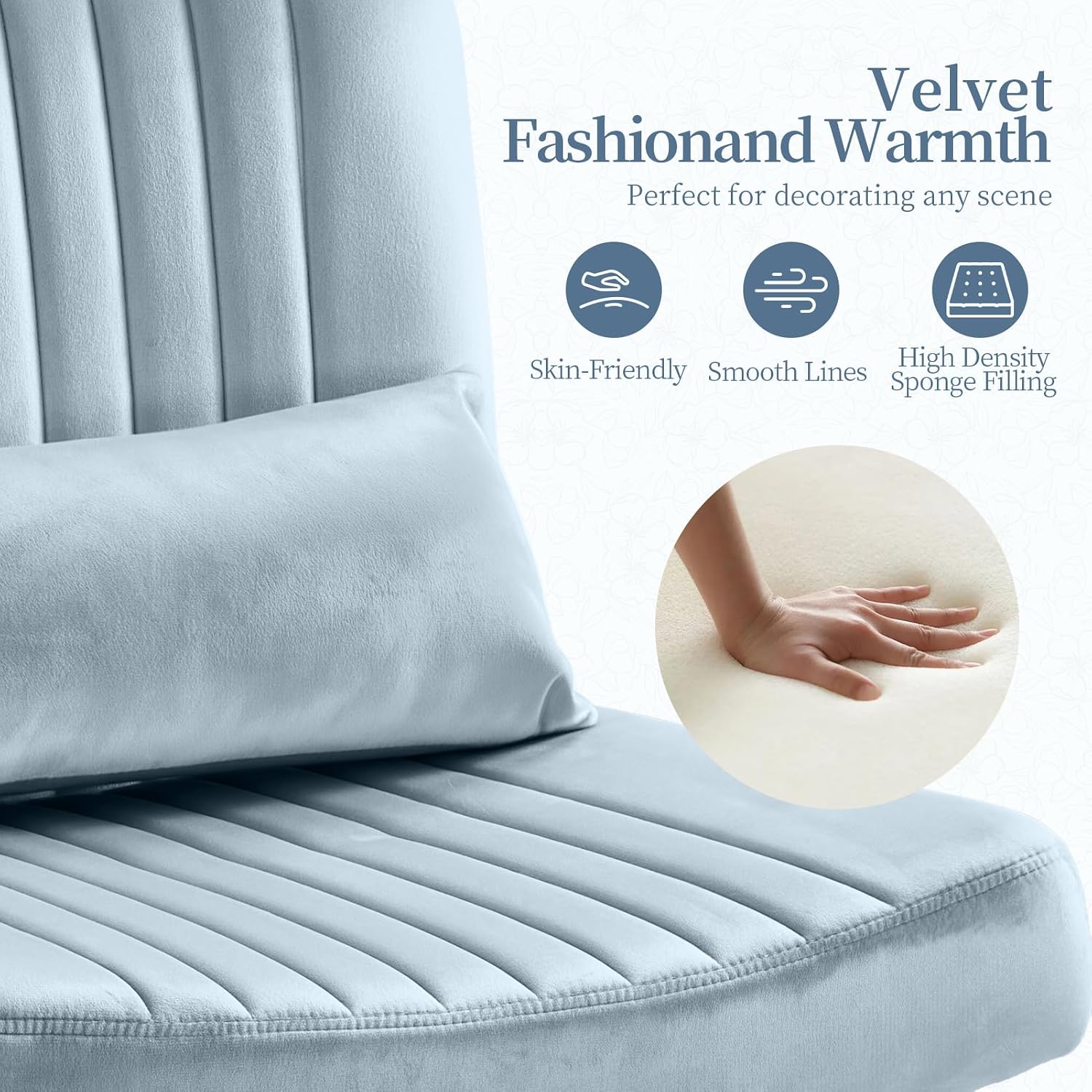 Criss Cross Office Chair with Wheels, Velvet Cross Legged Desk Chair for Bedroom, Armless Computer Chair, Modern Vanity Chair, Festival for Adults, Velvet Dusk Blue