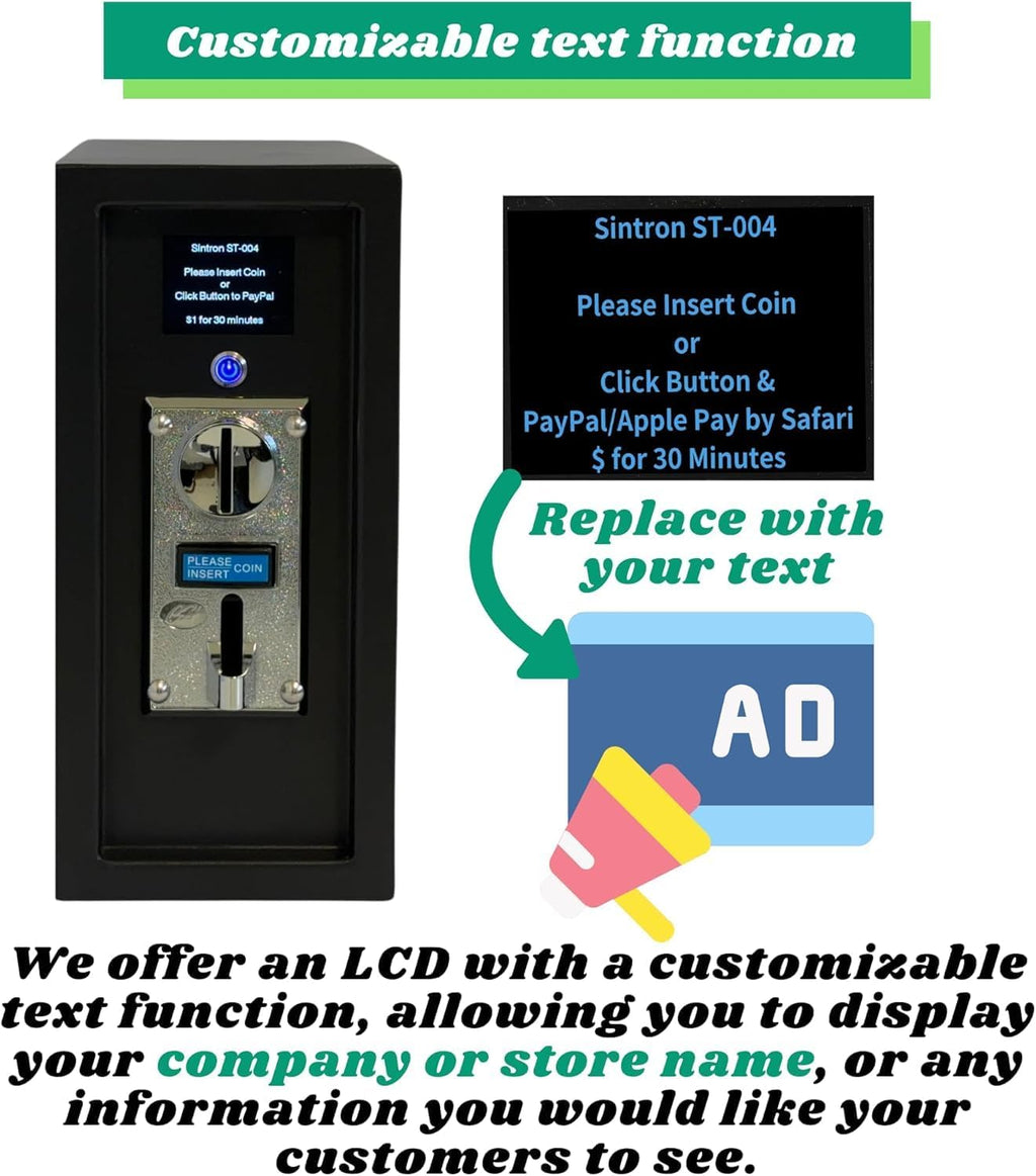 Sintron ST-004 110V LCD Coin & Mobile Contactless Payment - Apple Pay Google Pay Paypal Venmo Cash App Operated Timer Control Power Box for Massage Chairs, Shoe Polisher, Washer Washing Machine, Dryer