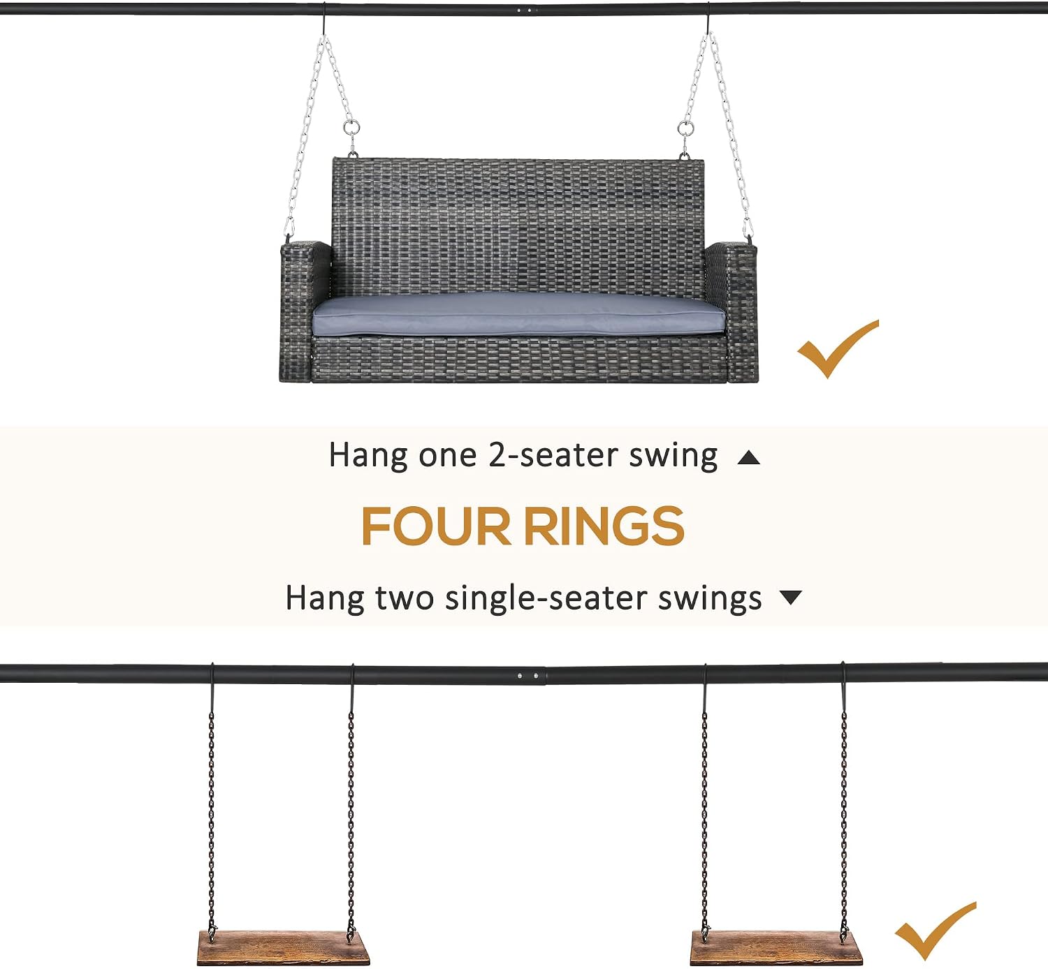 Metal Porch Swing Stand, Heavy Duty Swing e, Hanging Chair Stand Only, 528 LBS Weight Capacity, for Backyard, Patio, Lawn, Playground, Black