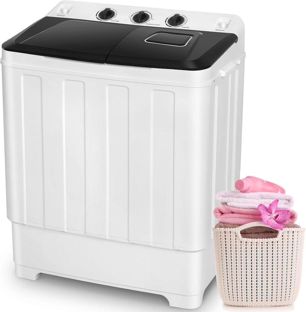 30Lbs Capacity Portable Washing Machine Nictemaw Twin Tub Compact Laundry Machine with Built-in Drain Pump, Washer and Spin Dryer Combo (19Lbs+11Lbs), Mini Washing Machine for Apartments, Dorms, RVs