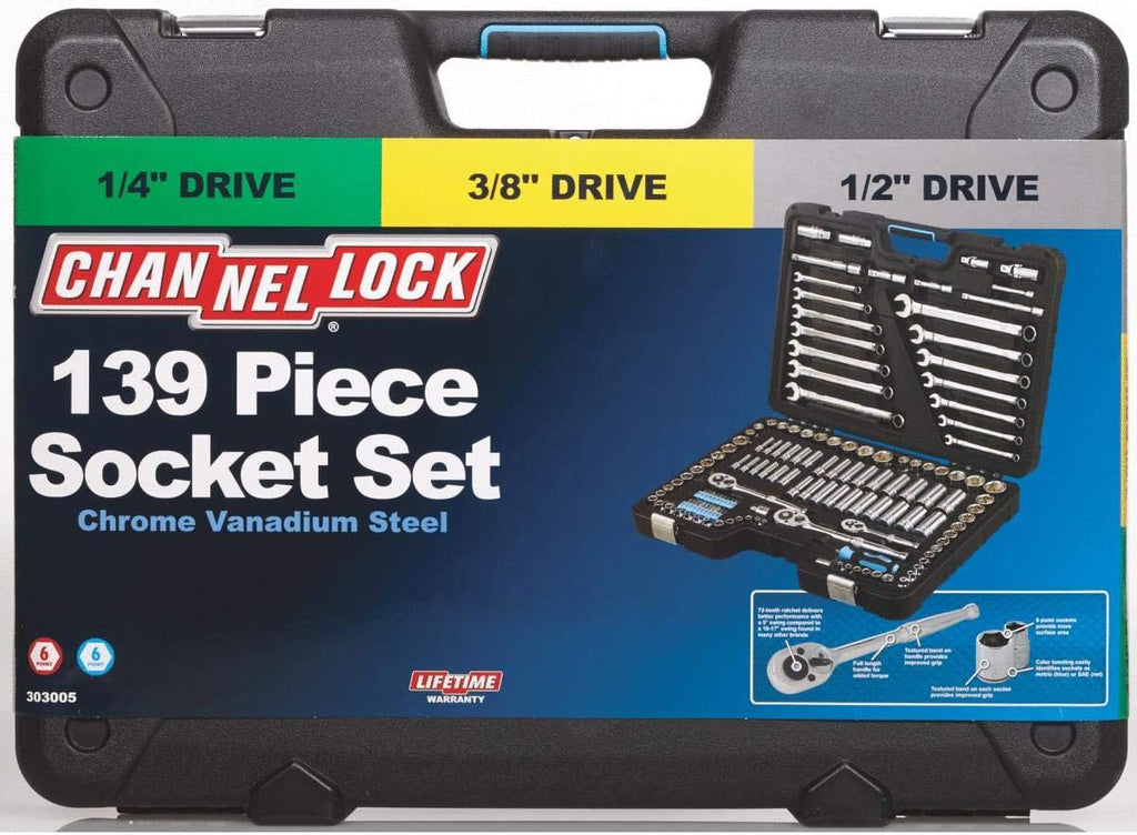 Channellock Socket Set 303005-6-Point Combination, Standard/Metric, Master Socket Set - 139-Piece