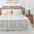 S VICTORY SYMBOL 100% Organic Linen Sheets Set Grey Pinstripe,Yarn Dyed French Natural Stone Washed Flax Bedding Set,3pcs Bed Sheets Twin XL Size,Ultra Soft&Breathable