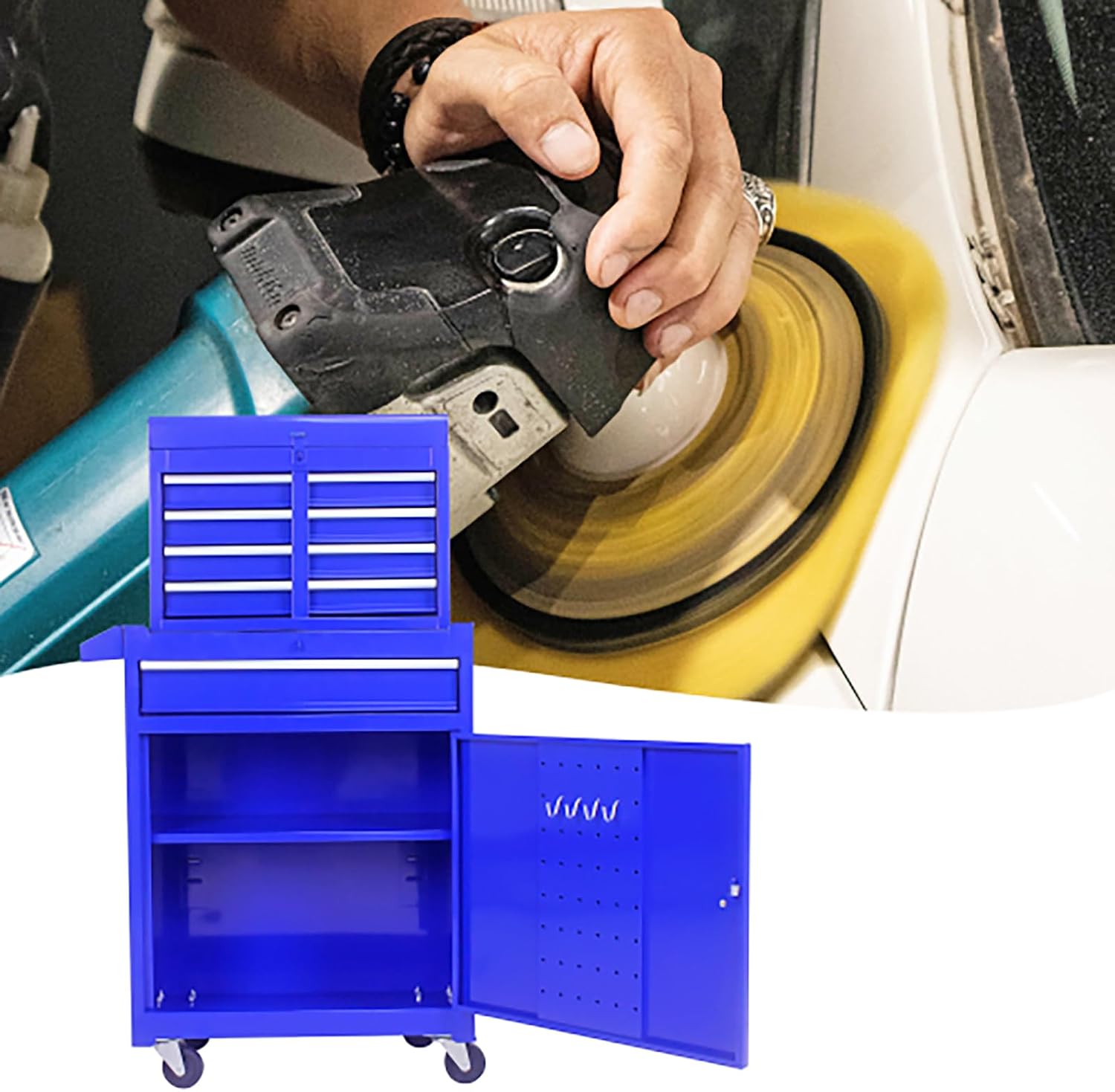 BouPower Rolling Tool Box with 5 Drawers, Utility Cart On Wheels, 230 Lbs Capacity Tool Chest with Detachable Top Tool Box, Convenient for Tool Organizers and Storage(Blue)