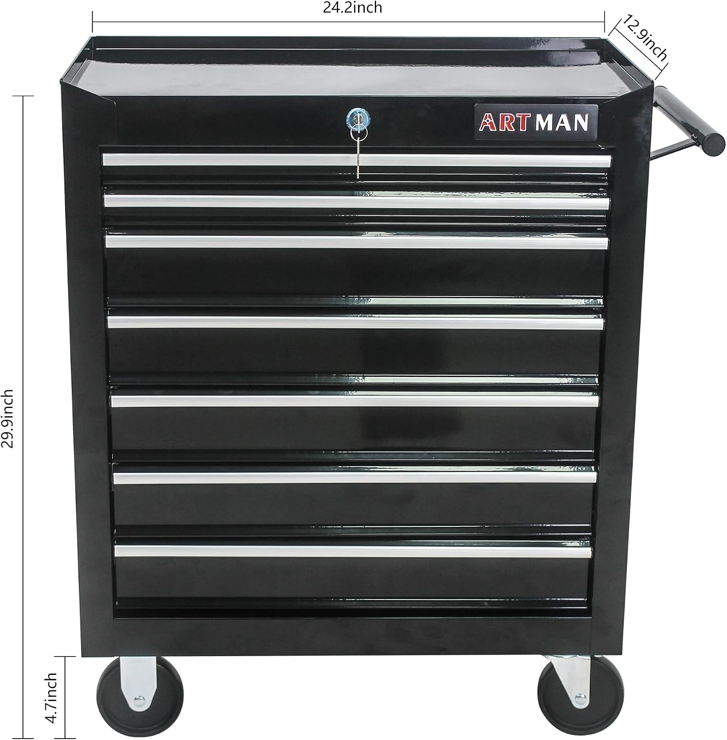 7 Drawer Tool Cart: Multifunctional US General Tool Box on Wheels and Rolling Toolbox (Black)