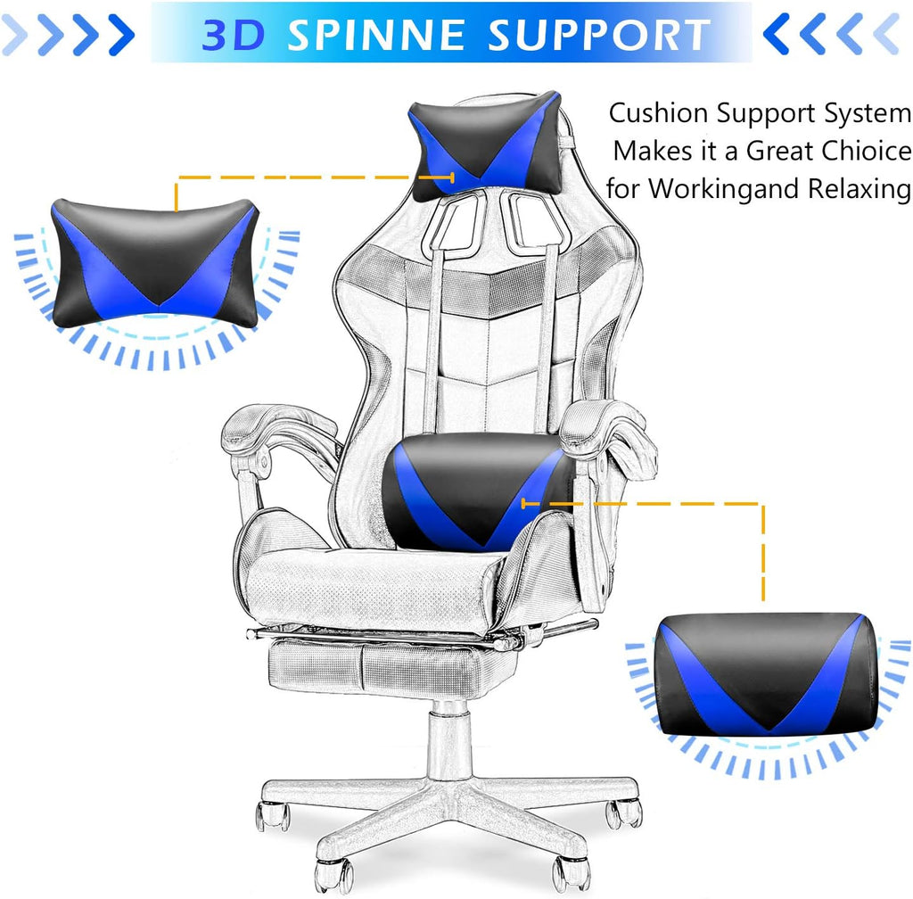 Soontrans Blue Gaming Chairs with Footrest,Ergonomic PC Computer Game Chair,Home Office Desk Chair with Headrest and Lumbar Support Office Chair for Adult
