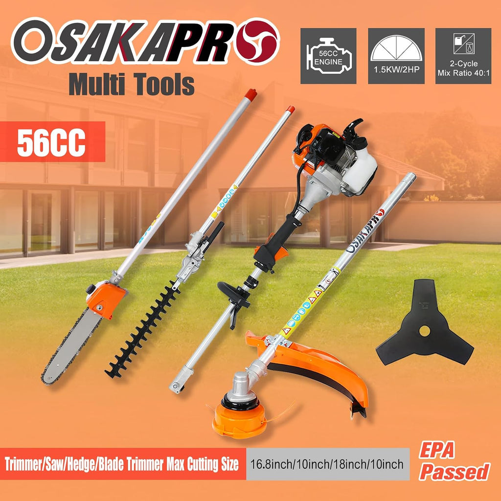 56cc 2-Cycle Gas Multi-Trimmer | 4-in-1 String Trimmer w/Rotatable Pole Saw, Weed Eater Weed Wacker, Brush Cutter & Hedge Trimmer Gas for Lawn, Yard, Garden Care, All-in-one Garden Tool