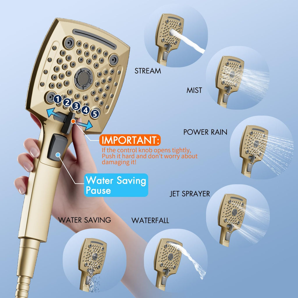 ELLO&ALLO Bathroom Shower Faucet Set Mixing Valve and Trim Kit, Complete Shower System with Tub Spout, Brushed Gold