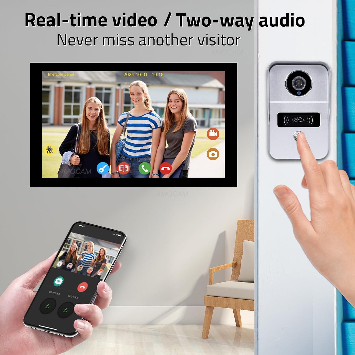 2-Wired Video Intercom System, Video Doorbell Camera with 10 inch Touch Screen, Timbre con cámara, Wireless WiFi Tuya APP Remote Control Door Bell Phone for Home Villa Apartment