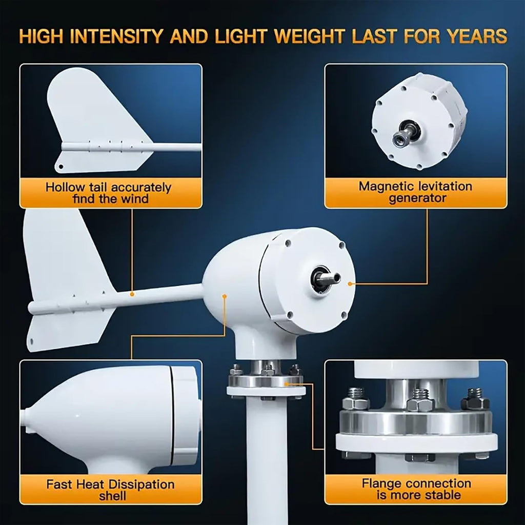 3000W Wind Turbine Generator Kit With MPPT Controller | 12V/24V/48V Permanent Magnet | Solar Complementary For Home/Street Lighting | IP67 Waterproof(12V)
