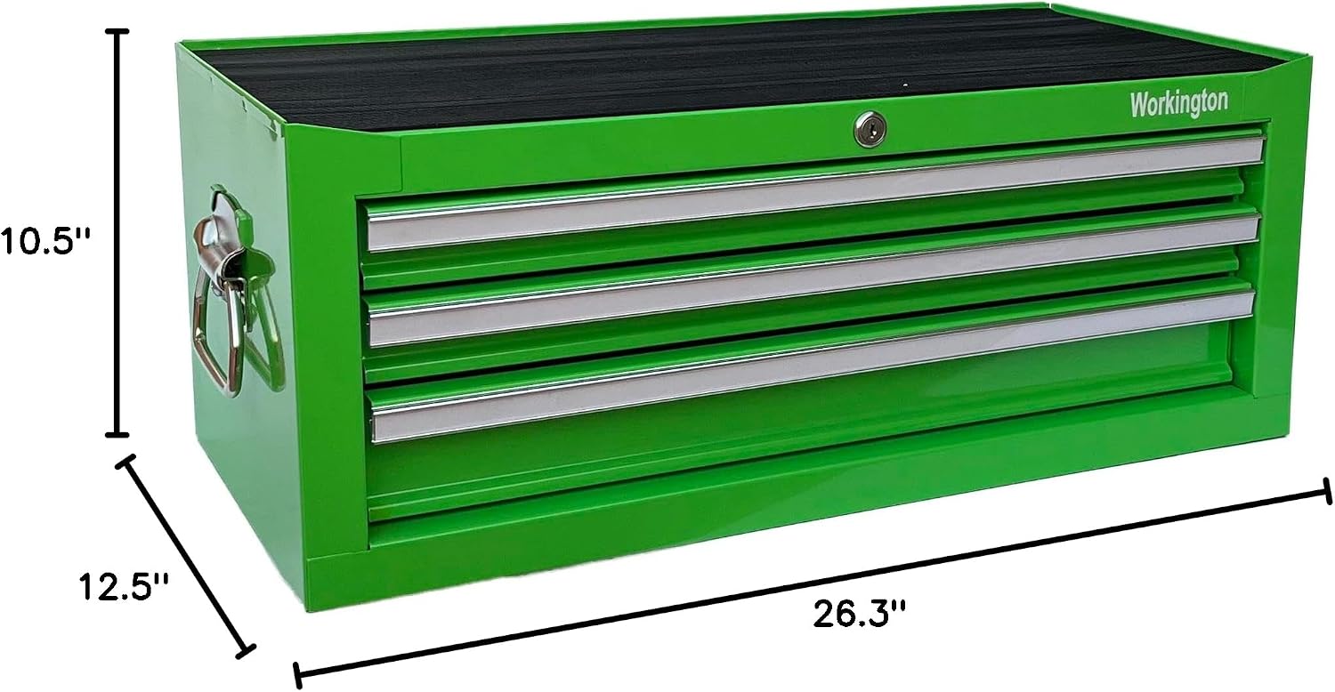 Workington Industrial 3 Drawers Portable Metal Intermediate Box, 26' Middle Tool Chest Cabinet with Ball Bearing Drawer Slides, Steel Tool Storage Box Organizer 4009 Green