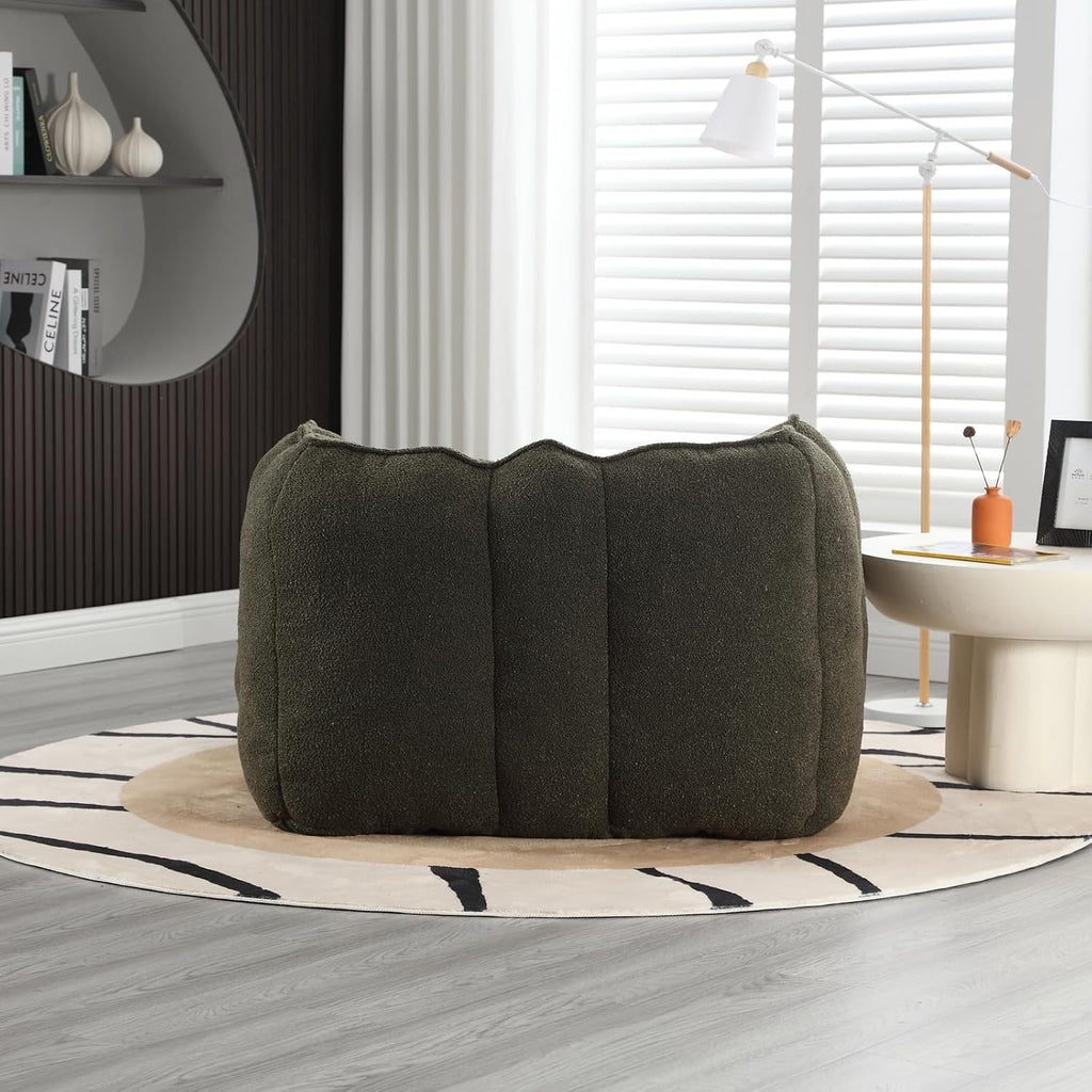 Giant Bean Bag Chair with Ottoman, Oversized Beanbag Chair for Adults, Comfy Floor Sofa Chair with Foam Filler, Pumpkin Lazy Lounger for Living Room, Game Room, Reading Corner, Chenille Olive Green