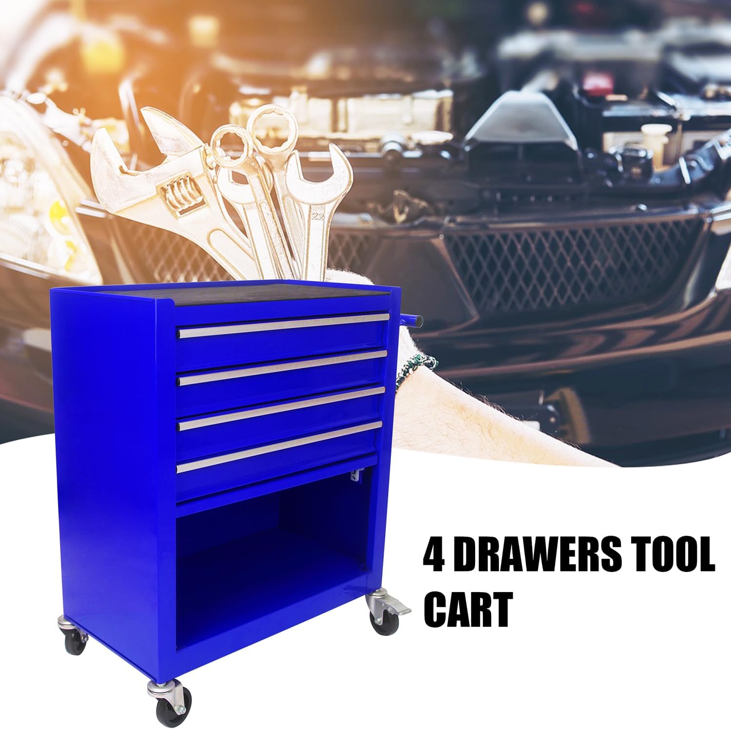 Holaki 4-Drawer Tool Cart on Wheels, Rolling Tool Box Tool Storage,Heavy Duty Utility Industrial Service Cart Organizer Tool Case with Locking System, for Mechanic, Warehouse, Garage, Workshop(Blue)