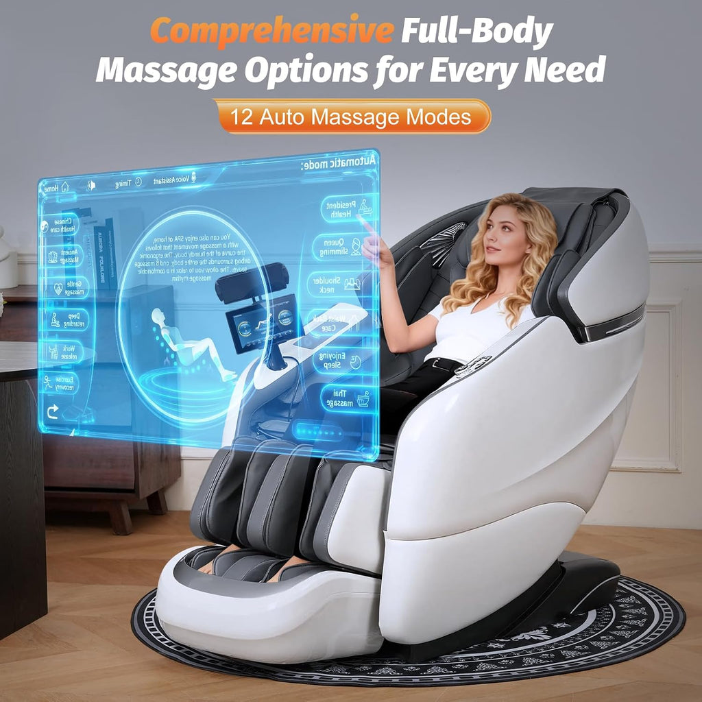 Massage Chair Full Body, 2026 Zero Gravity SL-Track Shiatsu Massage Chairs Recliner with AI Voice, LED Backlight Remote Control, Waist & Calf Heating Phone Controller and Holder G6 White Grey