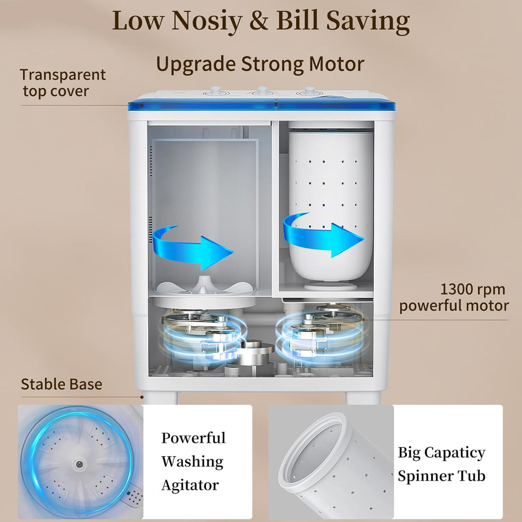 VCJ Portable Washing Machine, Twin Tub Washing Machine Laundry Compact Washer spinner Combo with 20lbs capacity, 12Lbs Washer and 8Lbs Spinner dryer for Apartments RVs and Dorms