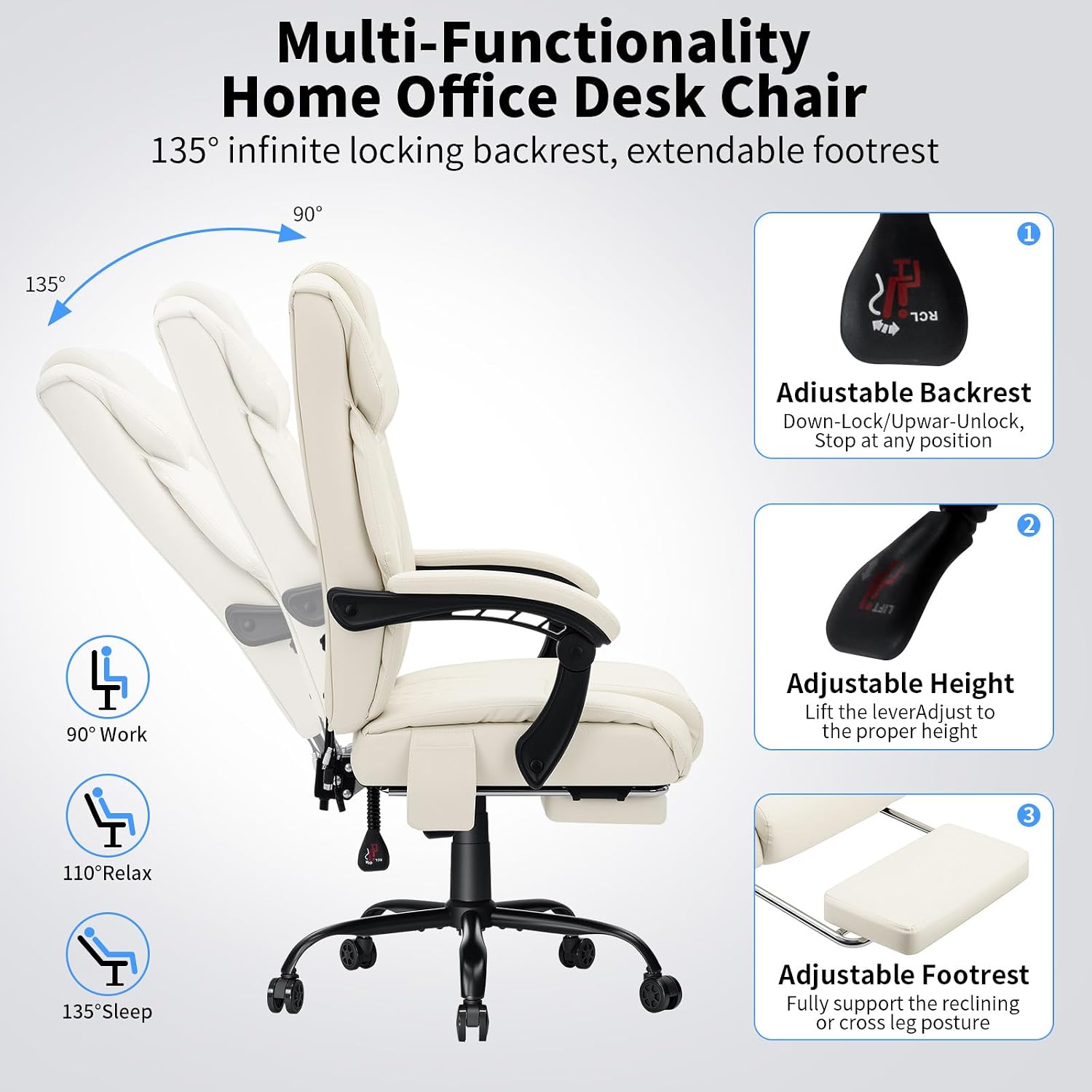 HOFFREE Heated Office Chair Massage Office Chair with Heat 400lbs Executive Reclining Home Desk Chair with Footrest,Linkage Armrests for Heavy People(Beige)