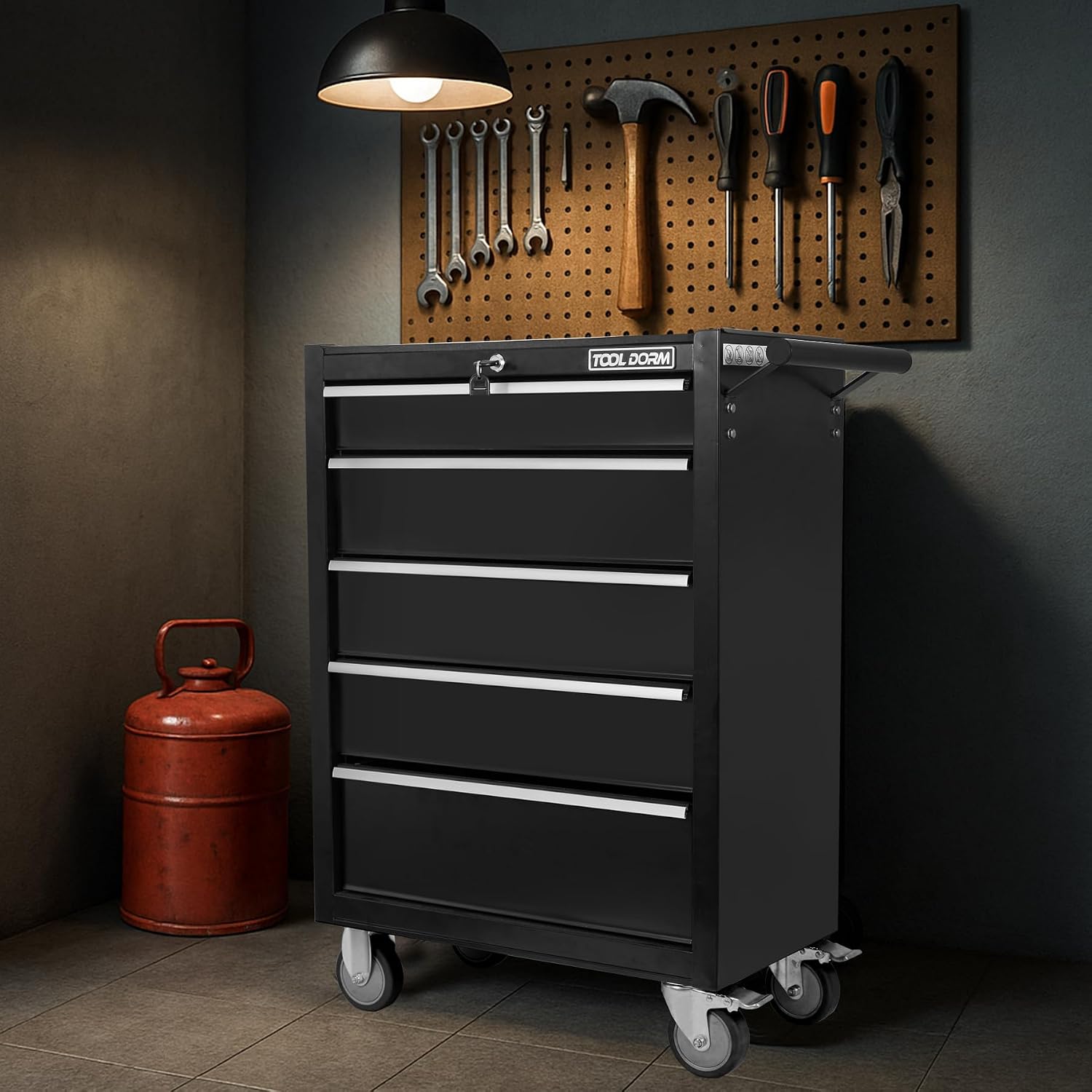 5-Drawer Rolling Tool Chest with Locking Wheels & Drawers, 13' D x 24.2' W x 34.6' H Mobile Tool Storage Cabinet, Heavy-Duty Garage Organizer w/Ergonomic Handle