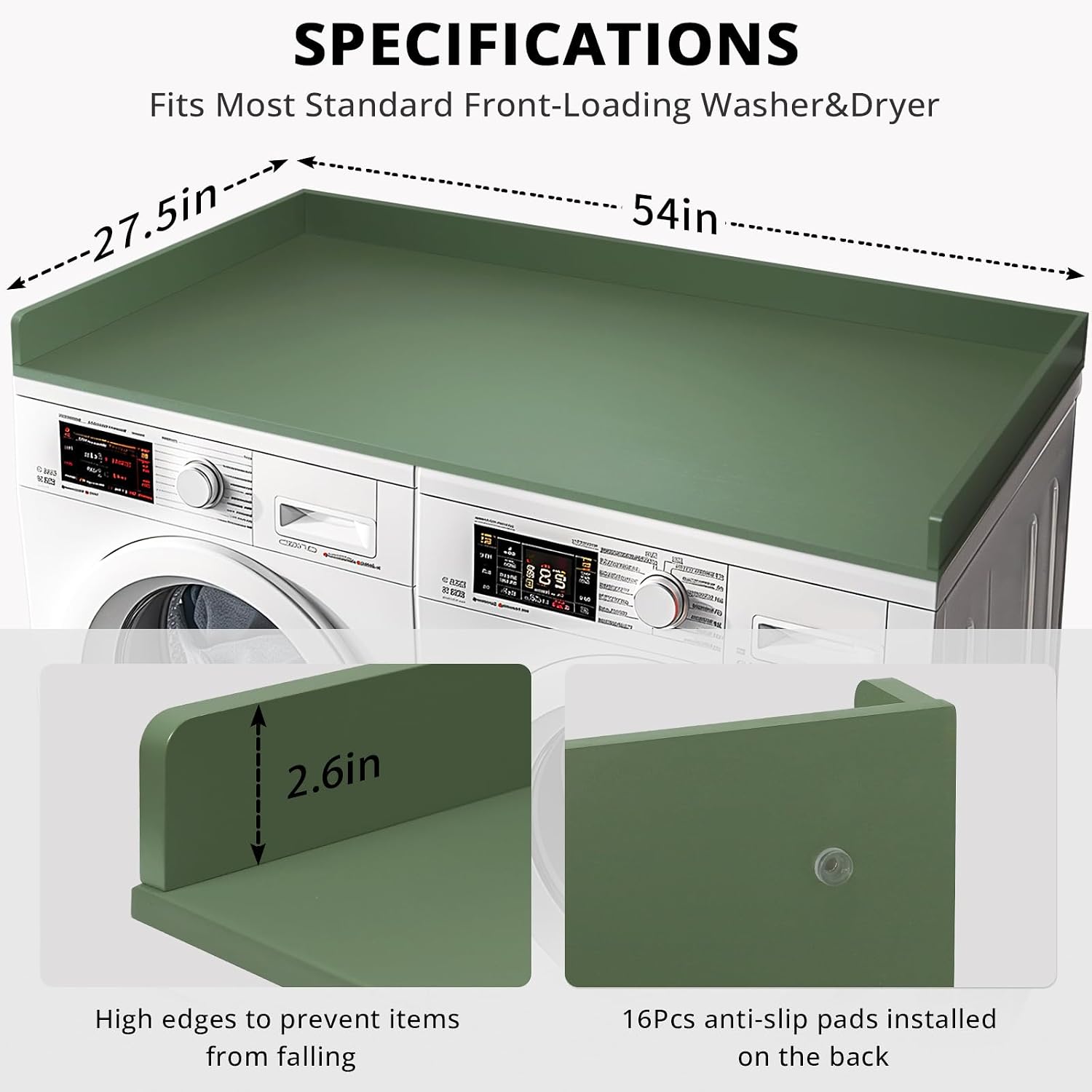 Gashell Washer Dryer Countertop, 27.5' x 54' Bamboo Washer and Dryer Countertop for Laundry Room Organization (Forest Green)