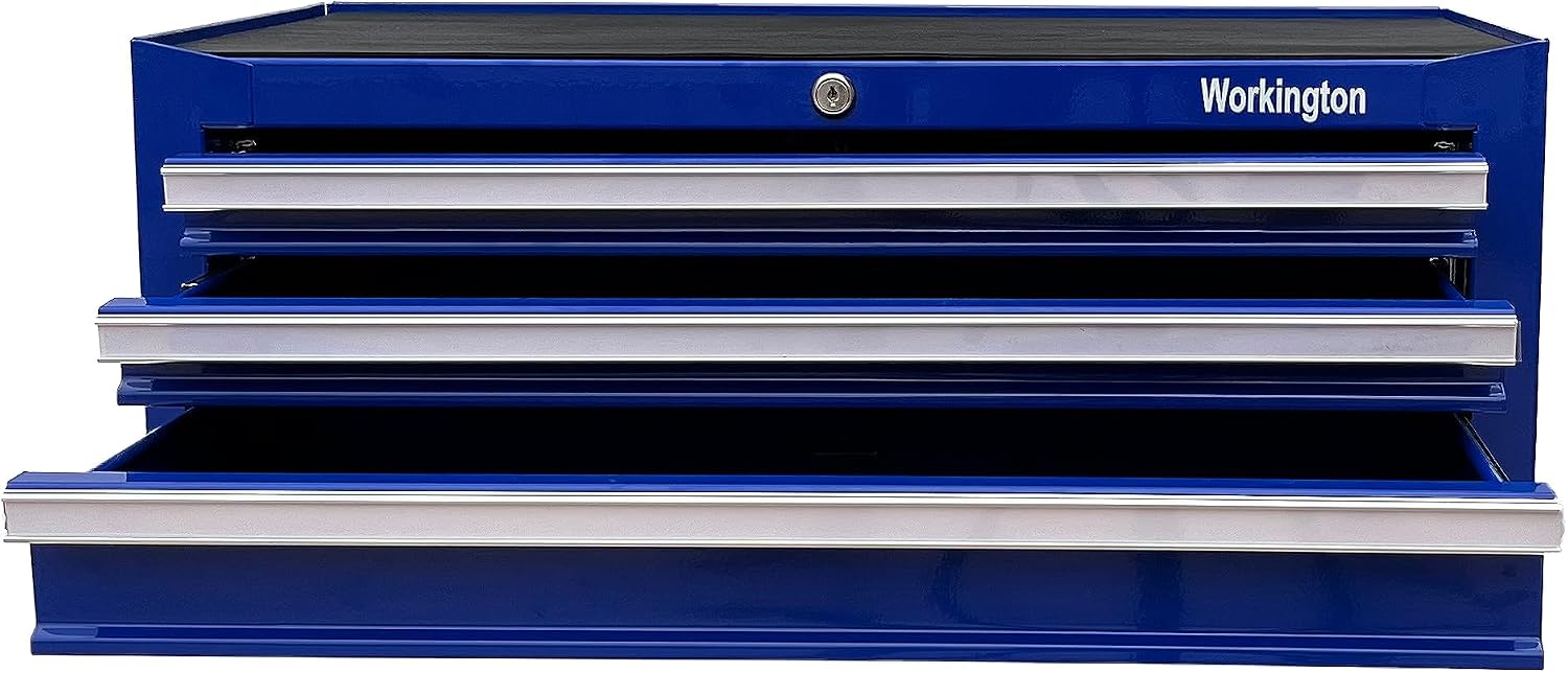 Workington Industrial 3 Drawers Portable Metal Intermediate Box, 26' Middle Tool Chest Cabinet with Ball Bearing Drawer Slides, Steel Tool Storage Box Organizer 4009 Blue