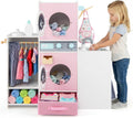 Costzon Kids Washer and Dryer Playset, Toddler Wooden Pretend Laundry Play Set w/Laundry Detergent Bottle, Iron, Hangers & Fabric Drawer, Realistic Laundry Room, Ideal Gift for Boys & Girls 3+