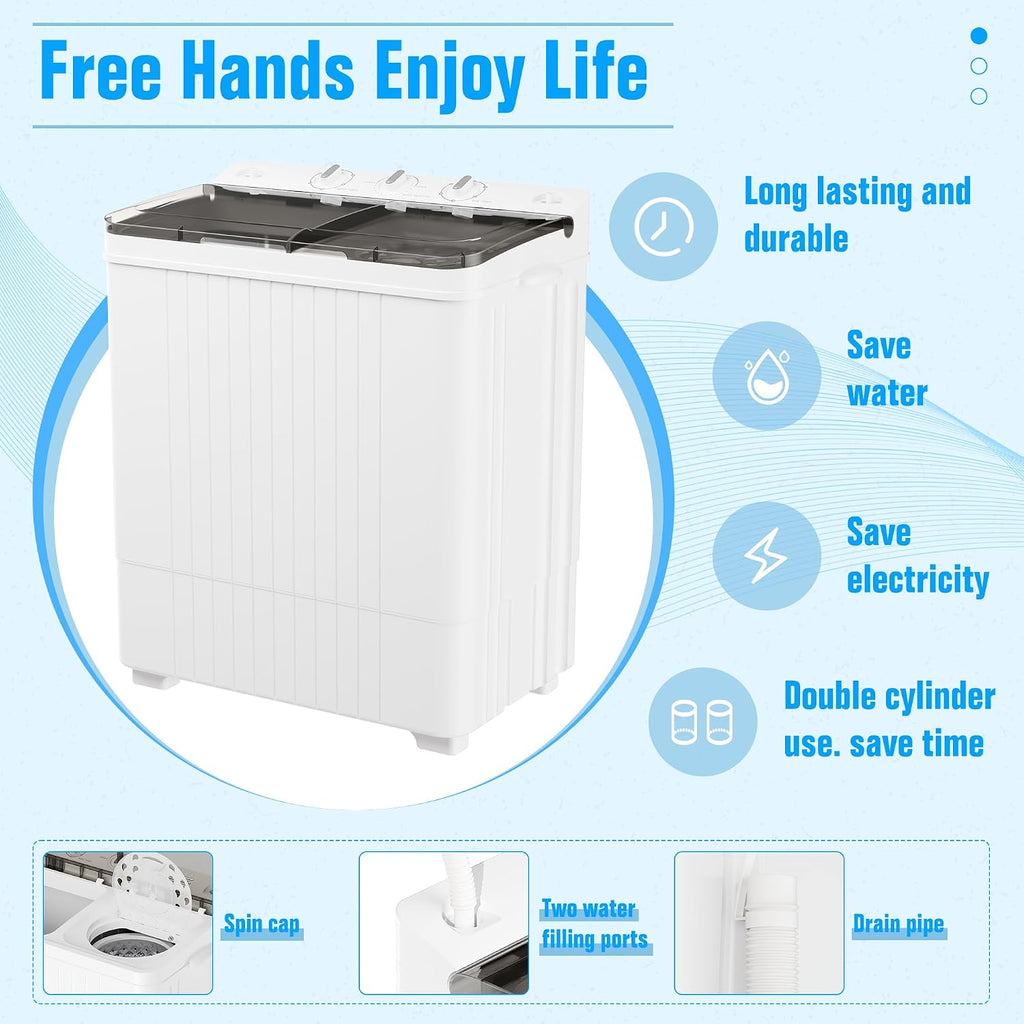 Superday Portable Washing Machine with Longer Hose, 28 Lbs Compact Mini Washer and Dryer Combo,Twin Tub Washing Machine Laundry Compact Washer spinner Combo for Apartments RVs and Dorms(Grey)