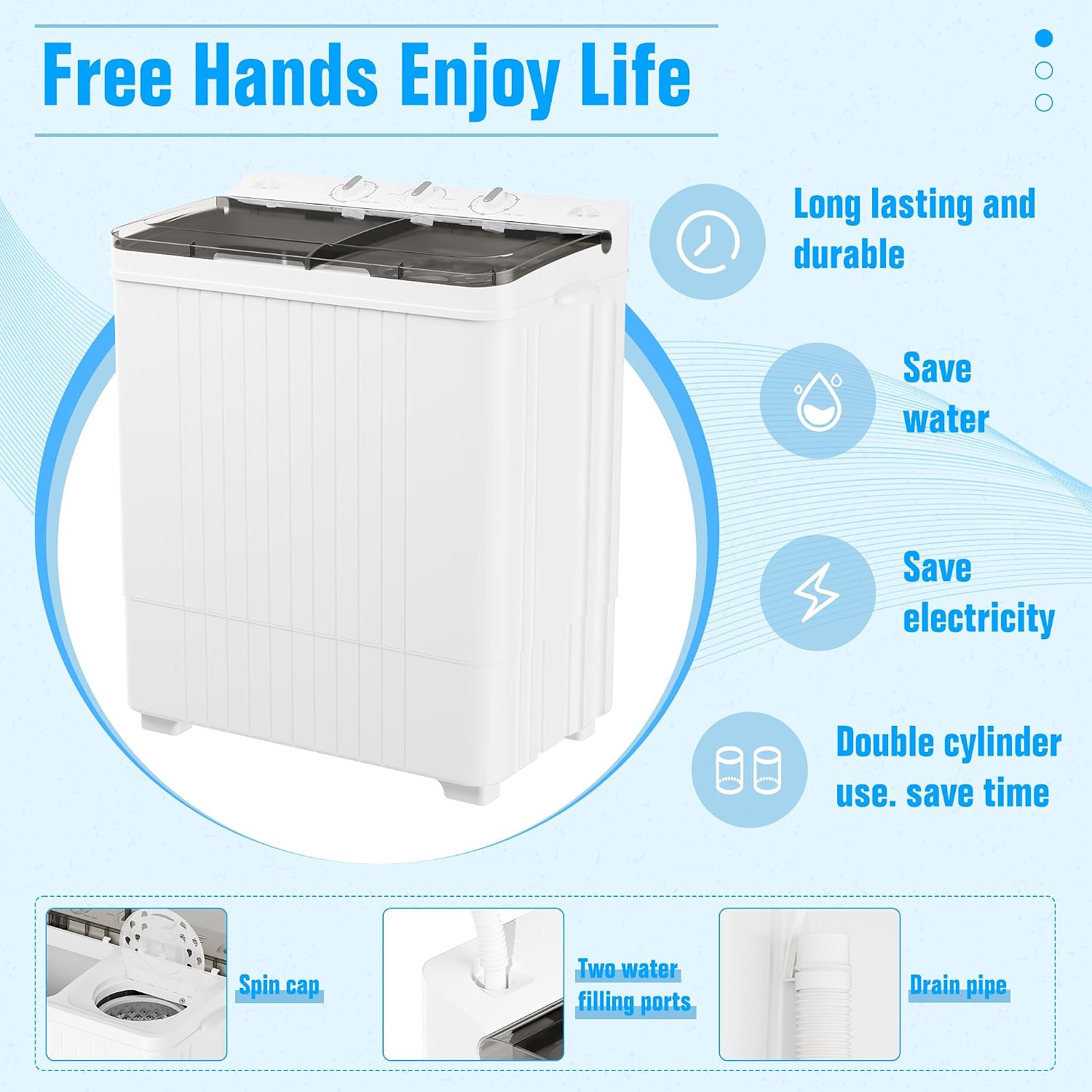 Superday Portable Washing Machine with Longer Hose, 28Lbs Compact Mini Washer and Dryer Combo,Twin Tub Washing Machine Laundry Compact Washer spinner Combo for Apartments RVs and Dorms(Grey)