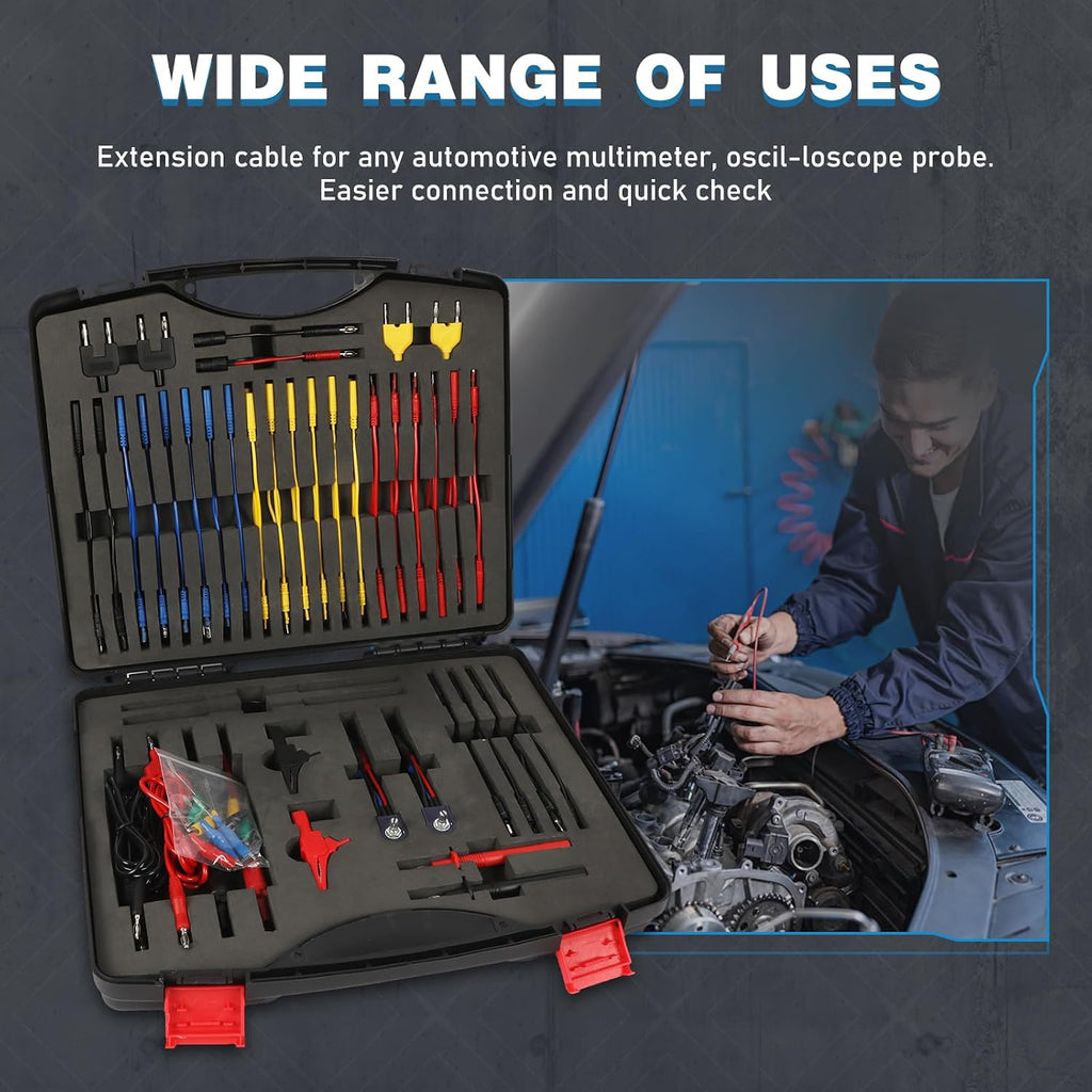 110PCS Automotive Test Lead Kit, AES Wave Multimeter Lead Kit with Back Probes, Piercing Clips & Alligator Clips, Multi-Function Diagnostic Tools for Cars, Trucks & EVs, with Carrying Case
