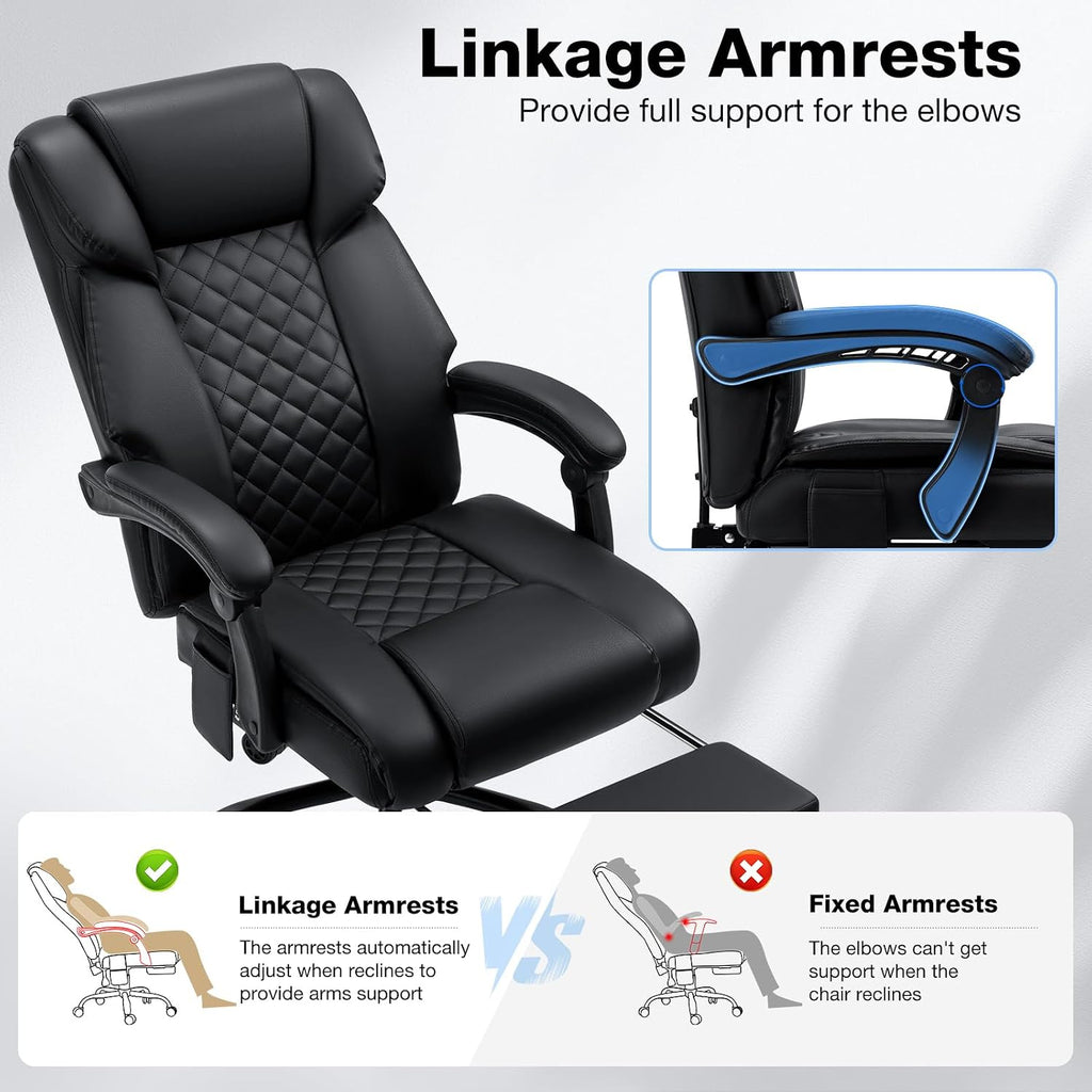 HOFFREE Heated Office Chair Massage Desk Chair with Heat 400lbs Executive Reclining Home Desk Chair with Footrest,Linkage Armrests for Heavy People(Black)