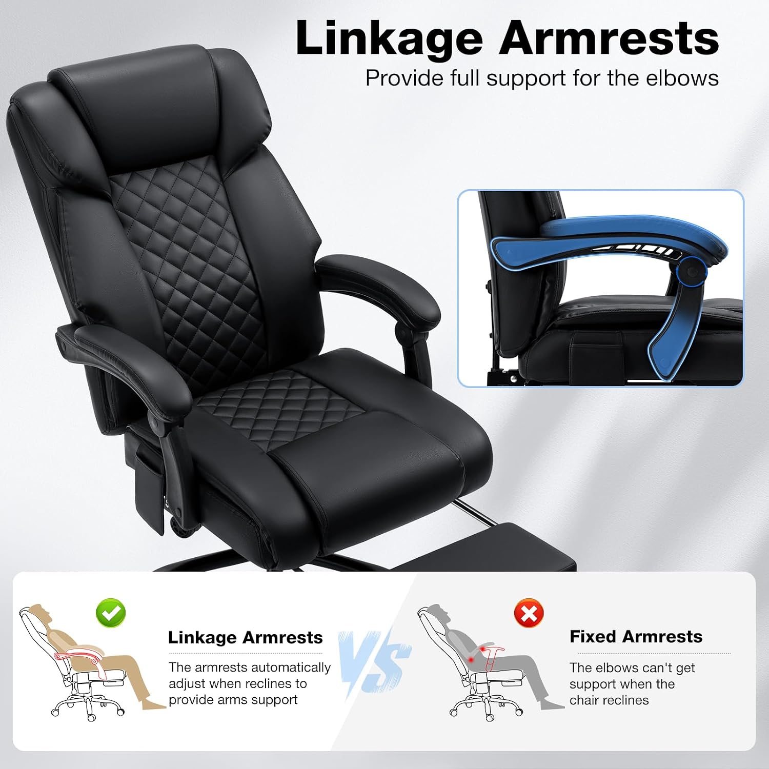 HOFFREE Heated Office Chair Massage Desk Chair with Heat 400lbs Executive Reclining Home Desk Chair with Footrest,Linkage Armrests for Heavy People(Black)