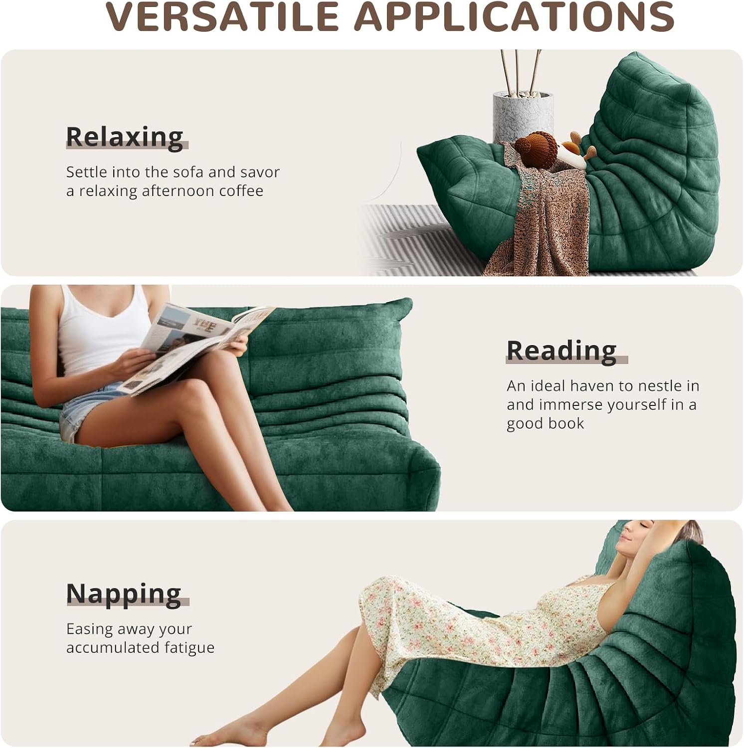 Bean Bag Chair - Corner Sofa, Fireside Chair Bean Bag Sofa Large Bean Bag Chair for Adults,Fireside Floor Couch for Living Room, Bedroom, Gaming (Yellow, Single) (Green, Loveseat)
