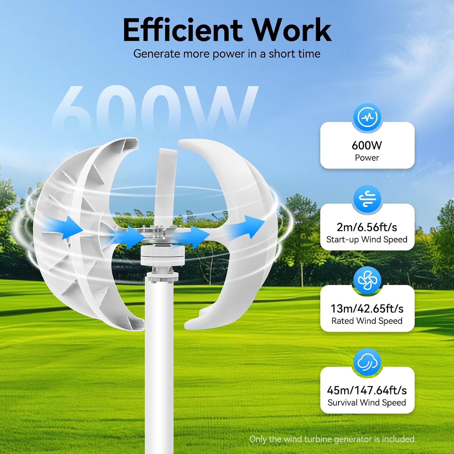 Wind Turbine Generator, 600W DC 24V 5 Blades Lantern Motor Vertical Axis Windmill Lantern Wind Turbine Turbines Generator Kit with Flange Plate&Controller for Home Monitoring Boat/Ship