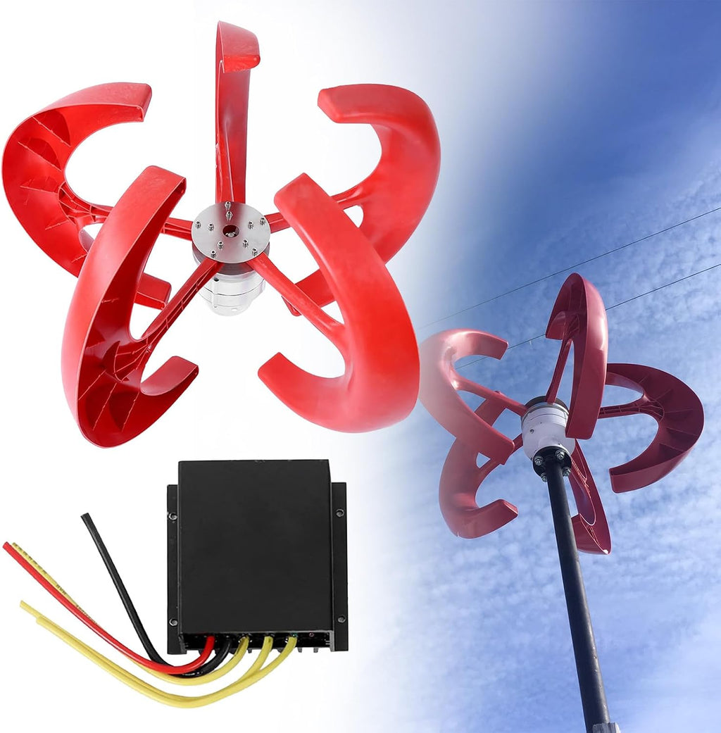 Wind Turbines Generator 3000W with Controller, Red Lantern 5 Blade Three Phase AC Permanent Magnet Generator for Home Street Lighting,12V