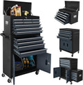 13-Drawer Rolling Tool Chest with Double Doors, 2 in 1 Detachable Rolling Tool Chest with Drawers, Mobile Tool Cabinet Combo, Metal Large Lockable Tool Box for Garage Workshop (Black-Gray)