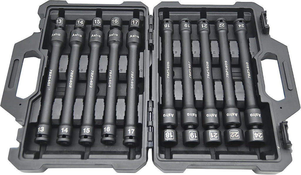 Astro Tools 78254 10pc 1/2' Drive 6Pt Pinless Universal Torque-Saver Impact Extension Socket Set - Metric