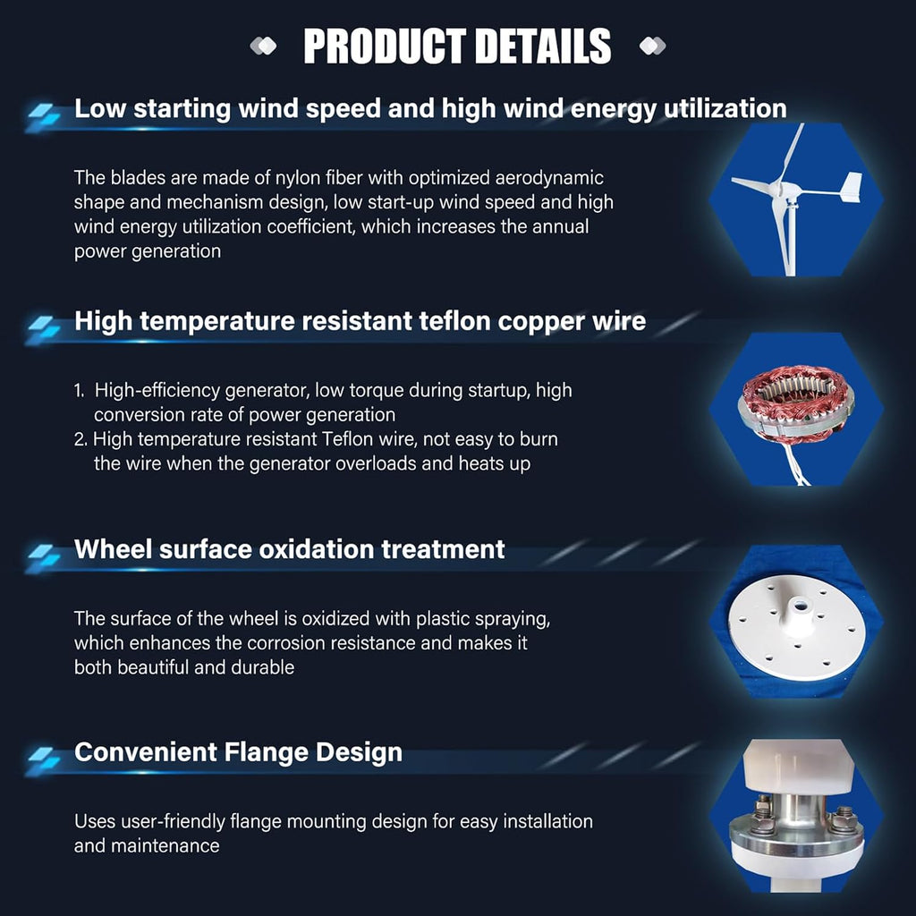 Wind Turbine Generator 3000W High-Power Wind Turbines 48V / 96V Wind Generator Kit with Controller and 3 Blades, Wind Power Generator for Domestic Use, Industry, Ships, Streets, Farms,96v