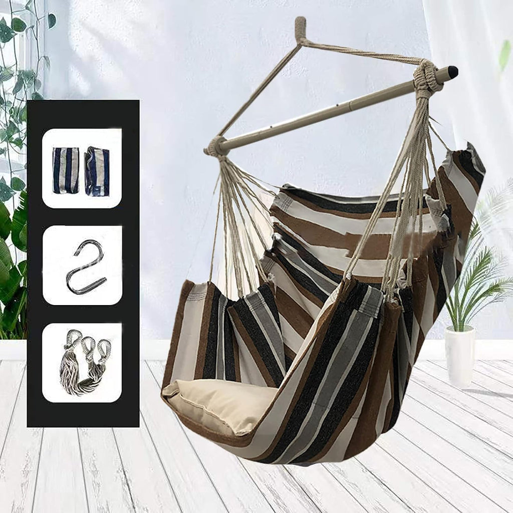 SRHWBF Hanging Rope Hammock with 2 Pillows Chair Swing Seat Cotton Canvas Hanging Chairs for Bedrooms Porch Chair Outdoor (S2)