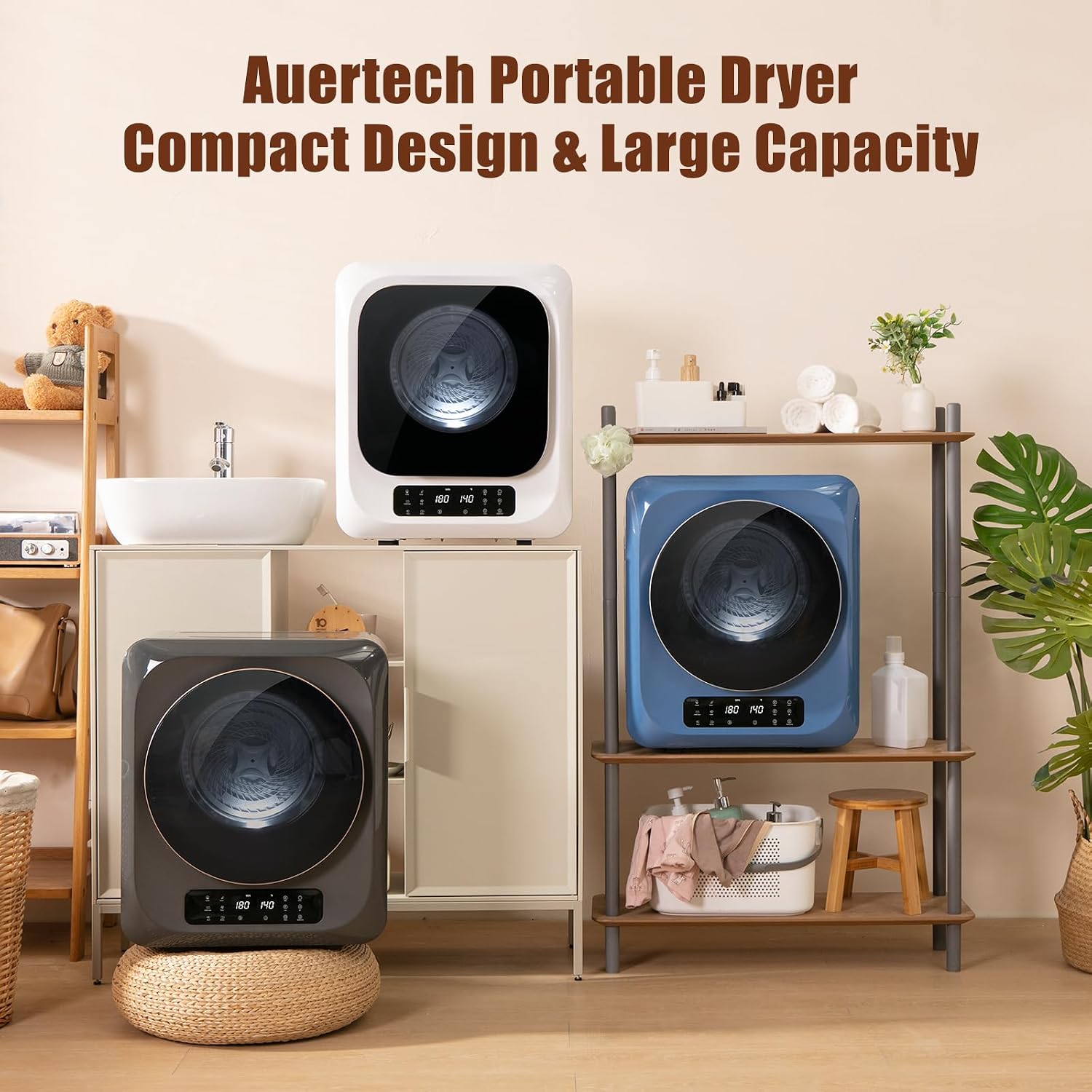 Auertech 12lbs Portable Dryer for Apartment Laundry, Portable Clothes Dryer with 6 Drying Modes, LED Control Panel, Stainless Tub, Mini Compact Dryer for Apartment, RVs, Dorms