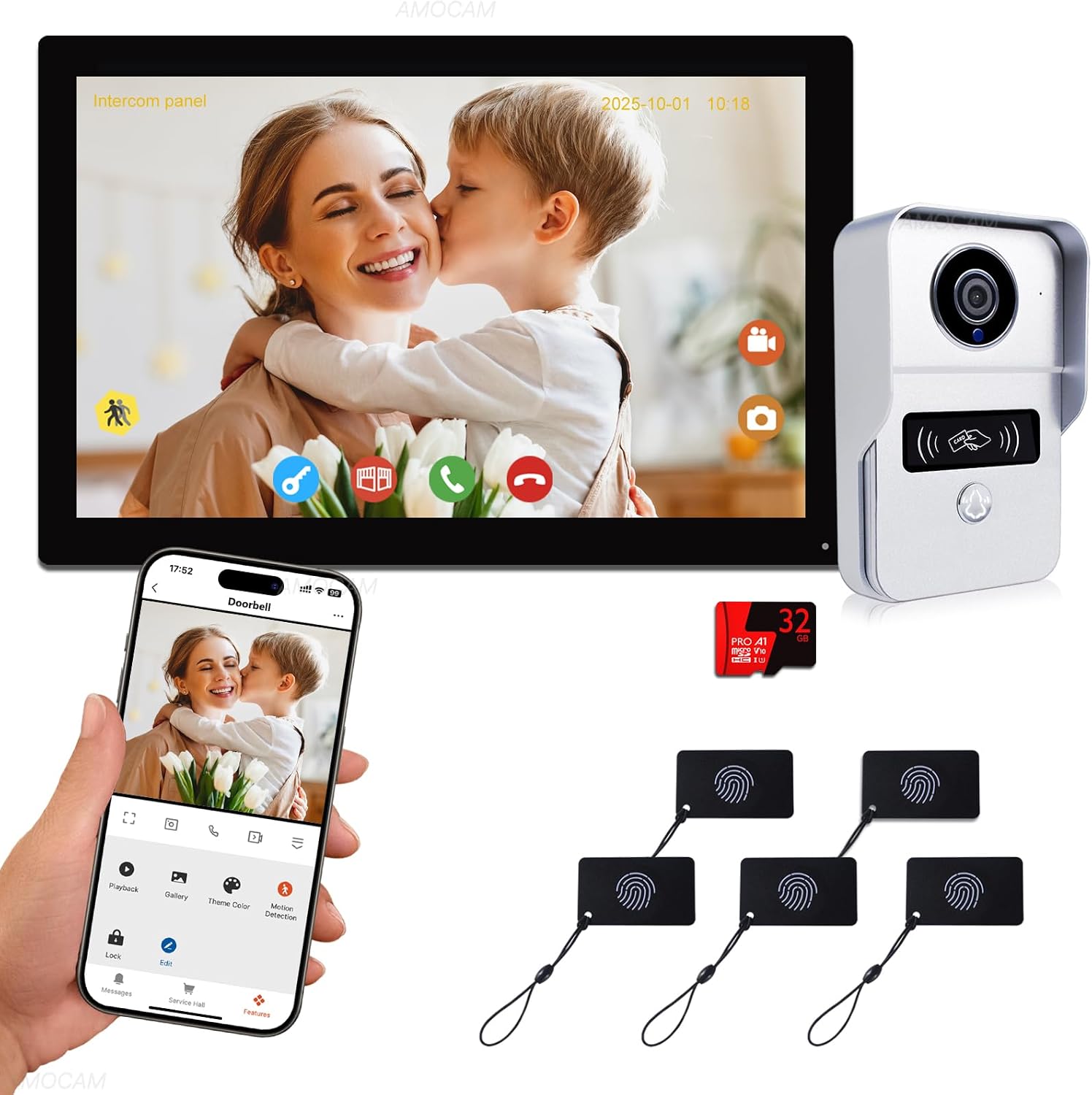 2-Wired Video Intercom System, Video Doorbell Camera with 10 inch Touch Screen, Timbre con cámara, Wireless WiFi Tuya APP Remote Control Door Bell Phone for Home Villa Apartment