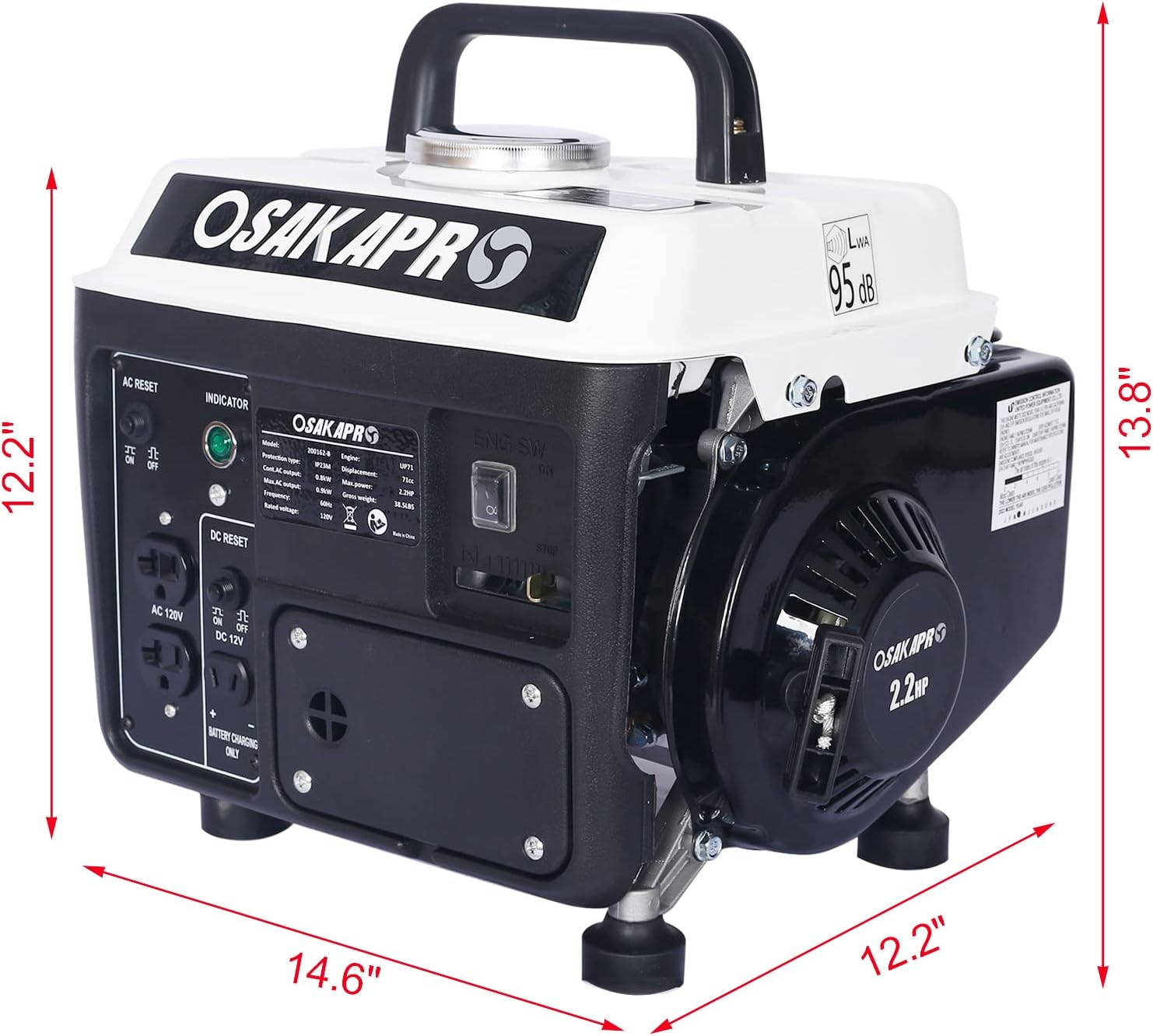 900W Portable Gas Powered Generator, Low Noise Outdoor Generator with 1.1 Gal Fuel Tank, EPA Compliant, Compact Backup For Home Use Camping RV Emergency