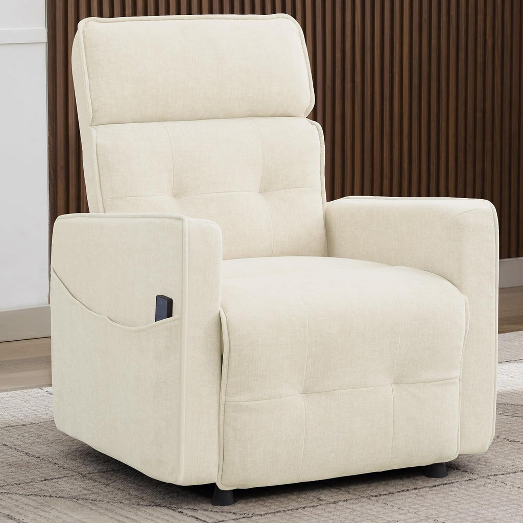 Korser Power Recliner Chair for Adults, Electric Recliner Chairs for Living Room, Comfy Recliners Cashmere Reclining Chair with One-Touch Adjustment & Side Pockets for Reading, Bedroom, Lounge, Beige